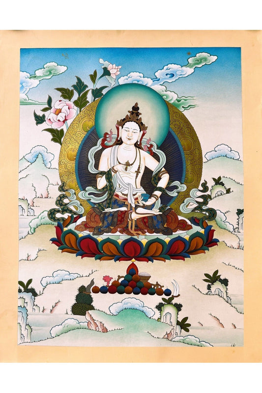 Vajrasattva/ Dorje Sempa/ Dhyani Buddha/Purification Buddha Masterpiece Gold Tibetan Thangka Painting, Original Art from Nepal - Tibetan Thangka Art