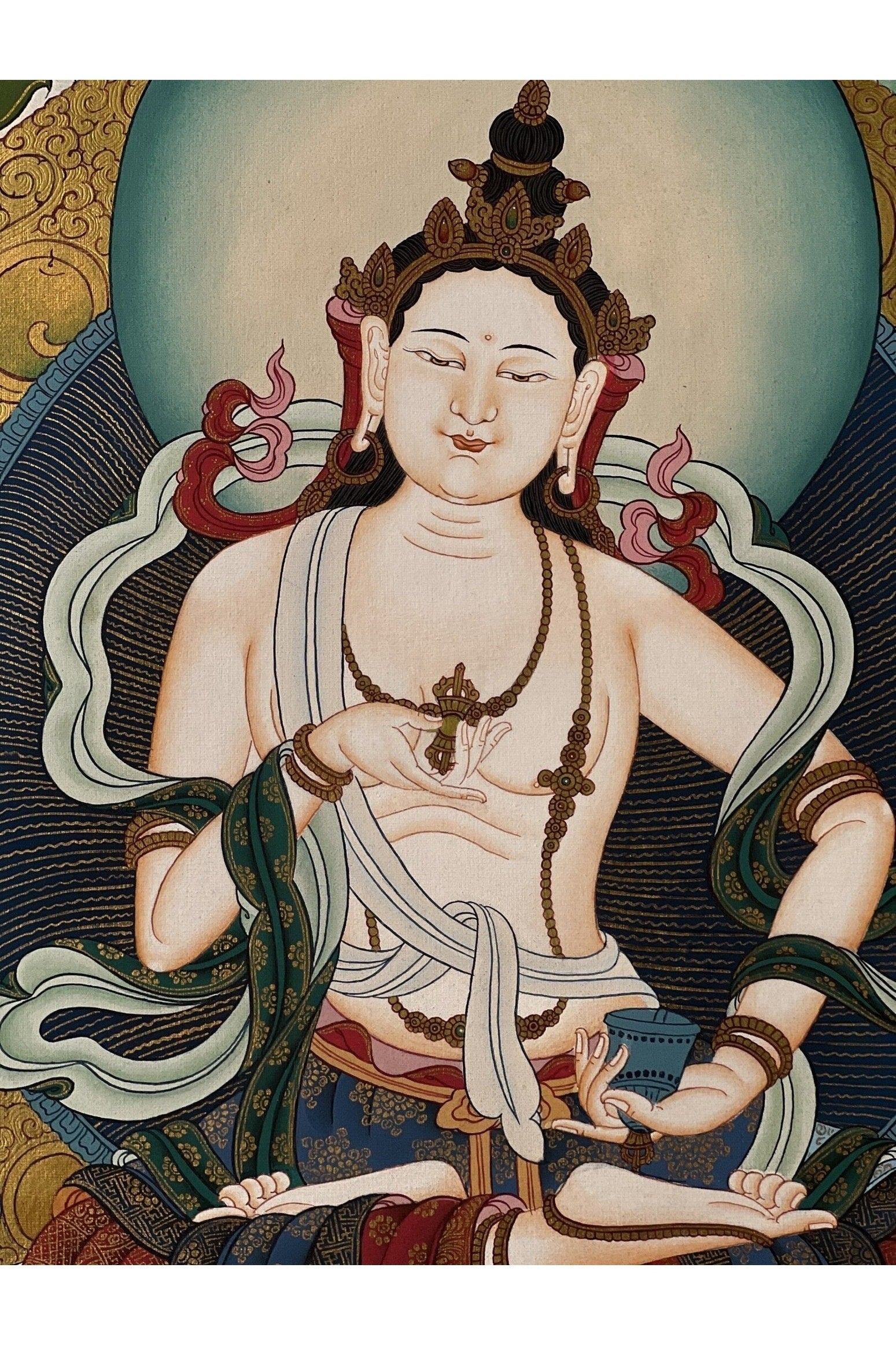 Vajrasattva/ Dorje Sempa/ Dhyani Buddha/Purification Buddha Masterpiece Gold Tibetan Thangka Painting, Original Art from Nepal - Tibetan Thangka Art