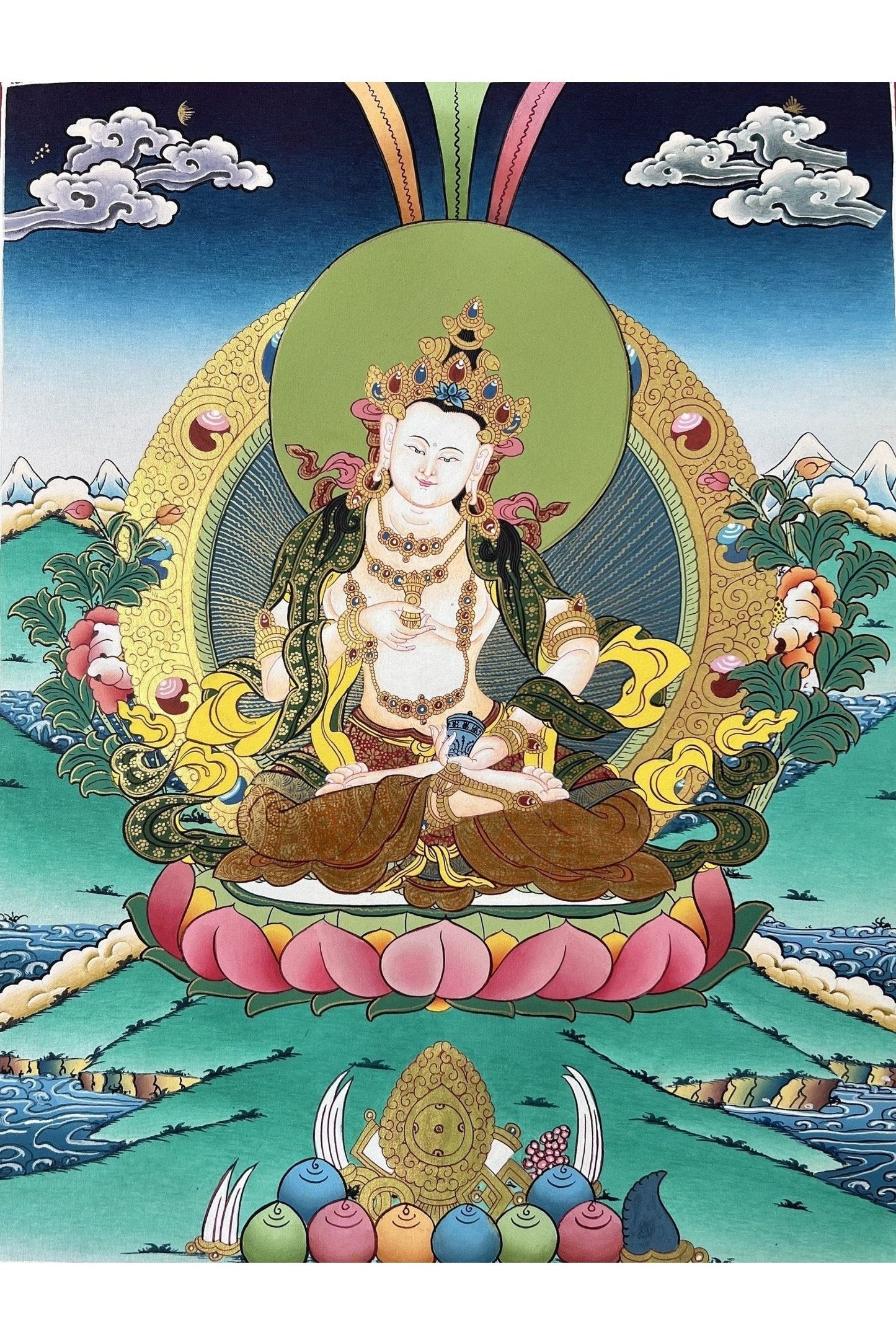 Vajrasattva/ Dorje Sempa/ Dhyani ( Meditating) Buddha/Purification Buddha Master Quality Thangka Painting, Original Art - Tibetan Thangka Art