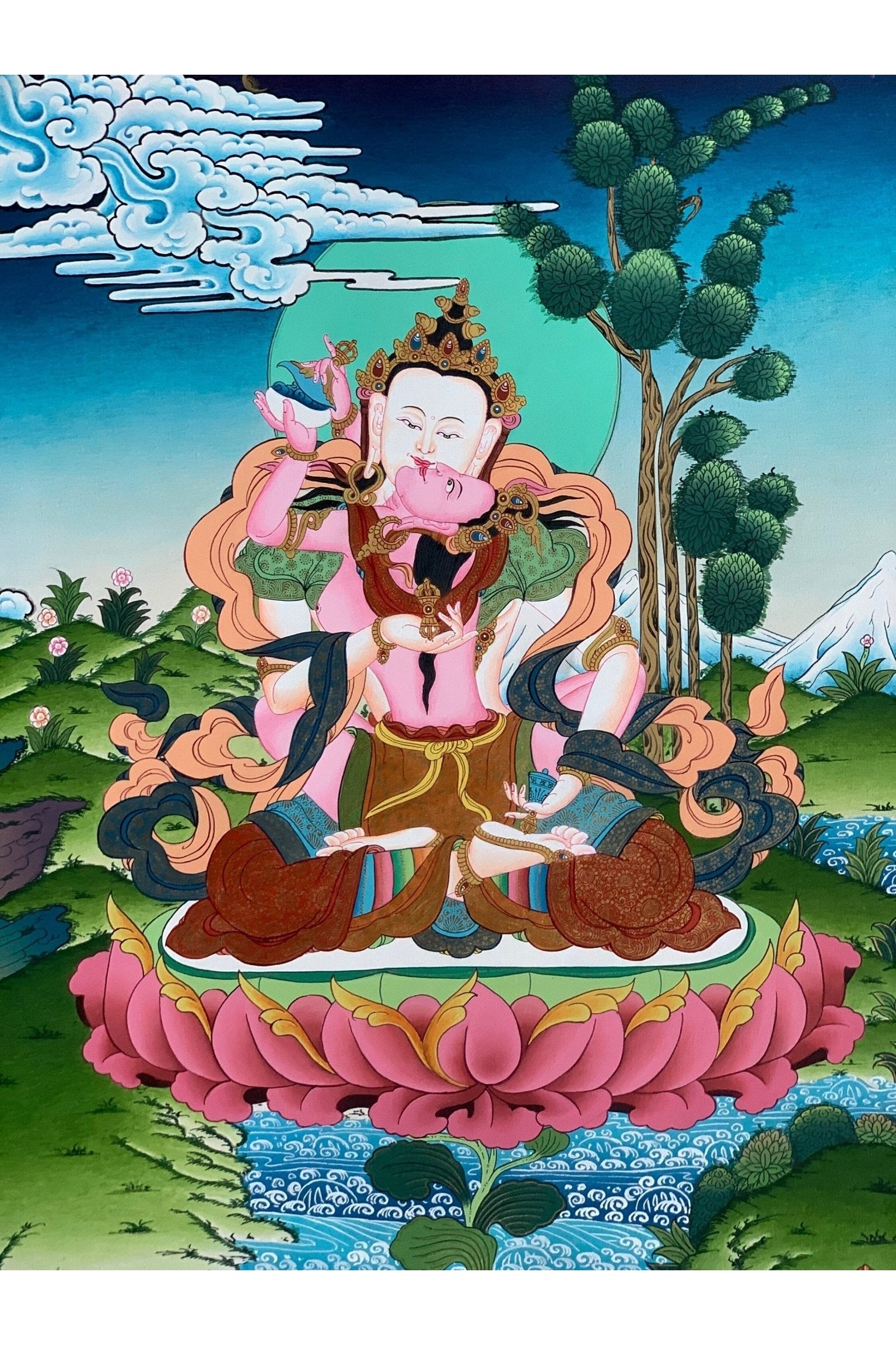 Vajrasattva with Concert Shakti, Yab, Yum, Master Quality, Tibetan Thangka, Original, Hand - painting, Meditation, Thangka, Art - Tibetan Thangka Art