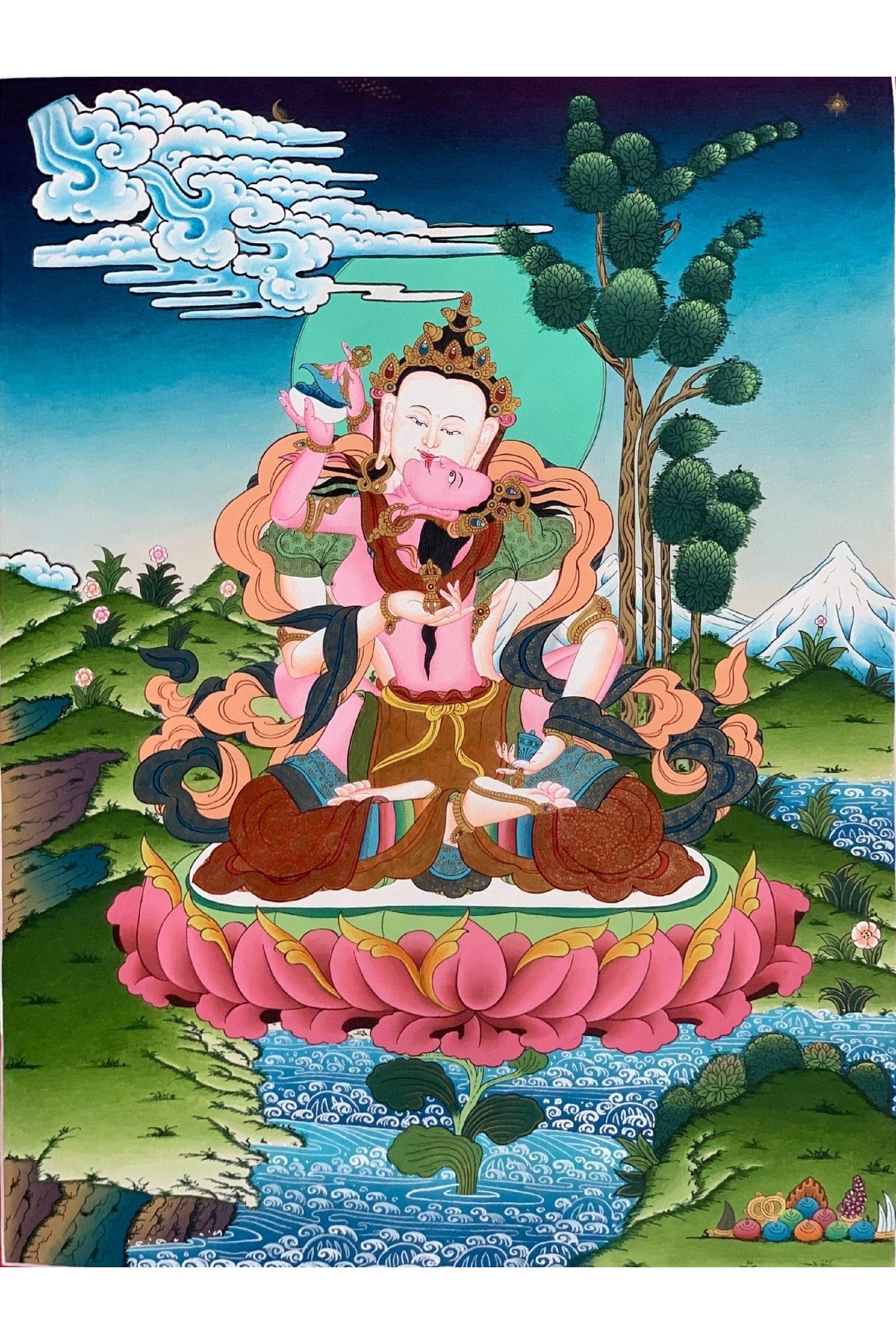 Vajrasattva with Concert Shakti, Yab, Yum, Master Quality, Tibetan Thangka, Original, Hand - painting, Meditation, Thangka, Art - Tibetan Thangka Art