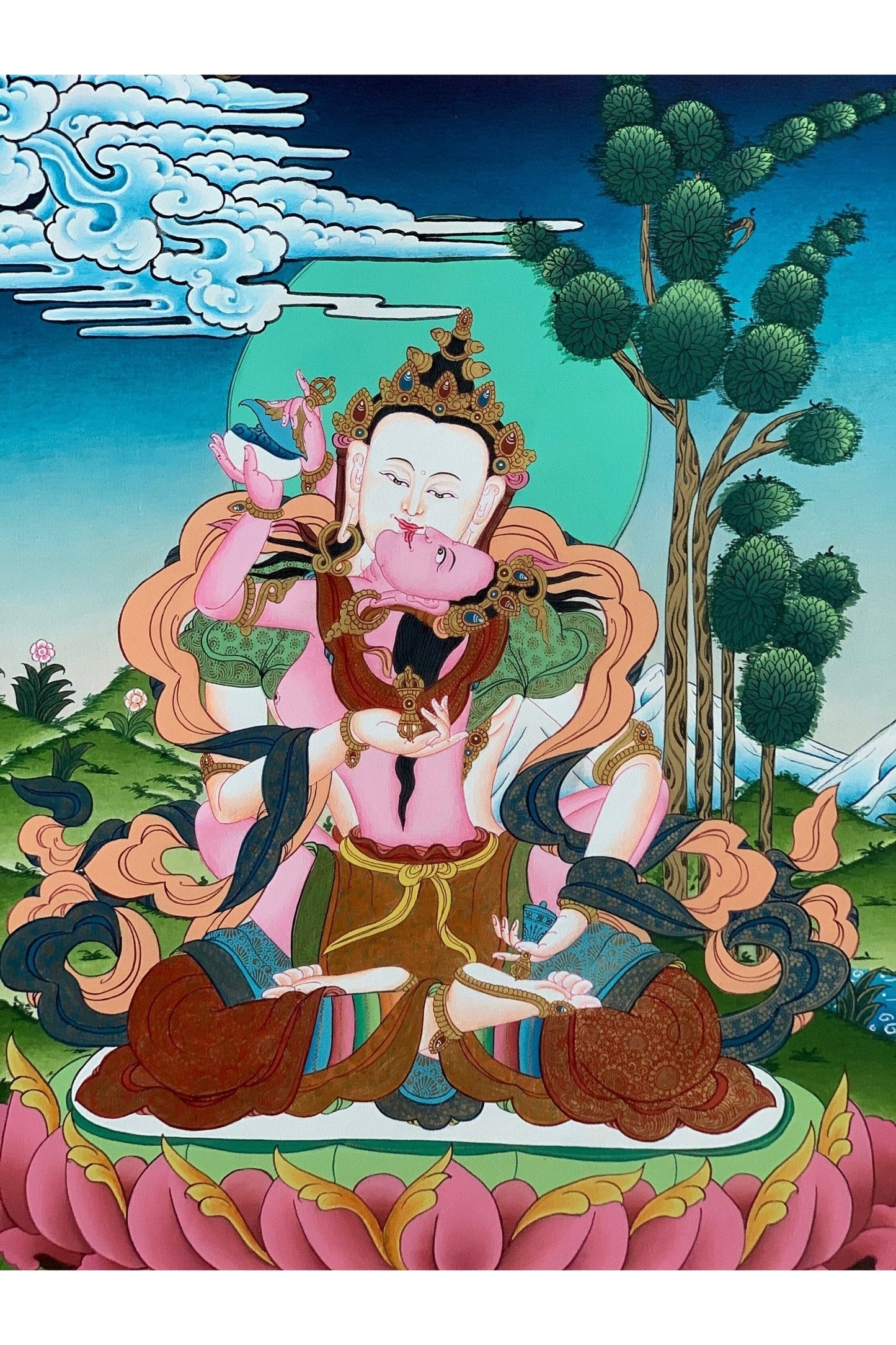 Vajrasattva with Concert Shakti, Yab, Yum, Master Quality, Tibetan Thangka, Original, Hand - painting, Meditation, Thangka, Art - Tibetan Thangka Art