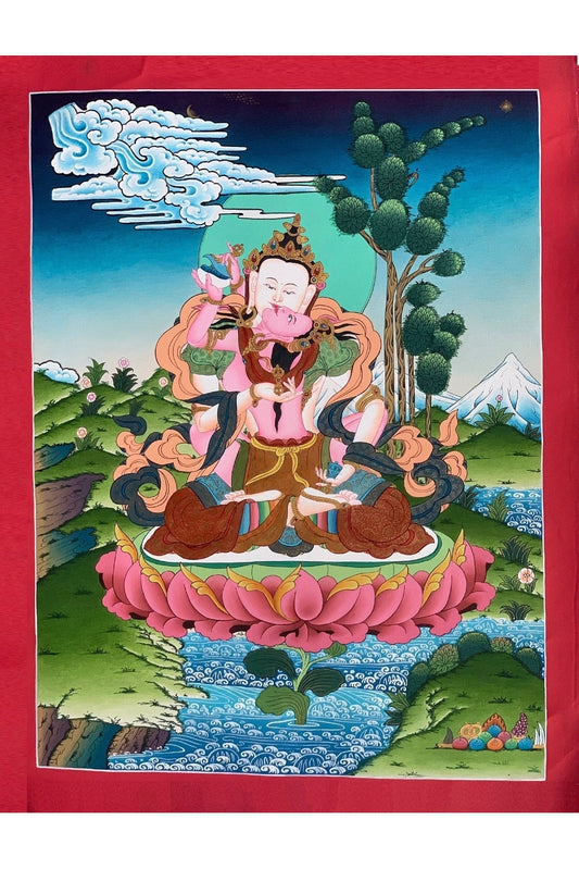 Vajrasattva with Concert Shakti, Yab, Yum, Master Quality, Tibetan Thangka, Original, Hand - painting, Meditation, Thangka, Art - Tibetan Thangka Art