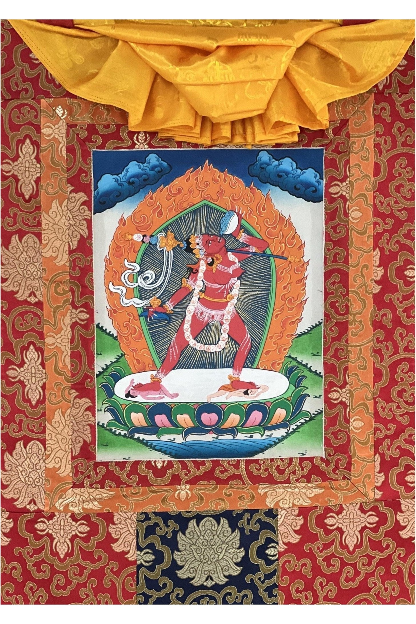 Vajrayoginī/ Jogini/ Yogini/ Dorje Neljorma/ Female Buddha Tibetan Thangka Painting, Original Art with Silk Brocade - Tibetan Thangka Art