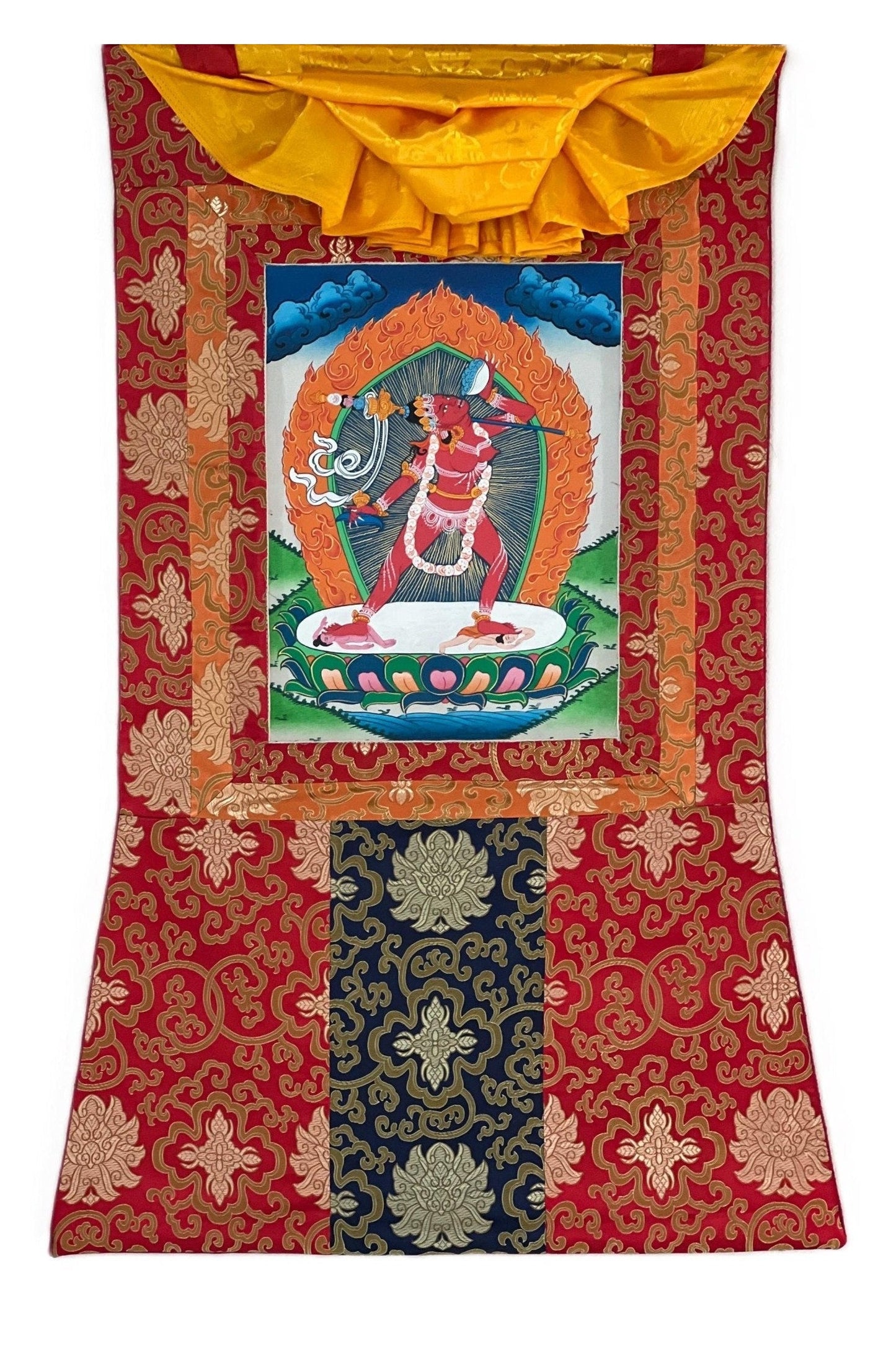 Vajrayoginī/ Jogini/ Yogini/ Dorje Neljorma/ Female Buddha Tibetan Thangka Painting, Original Art with Silk Brocade - Tibetan Thangka Art