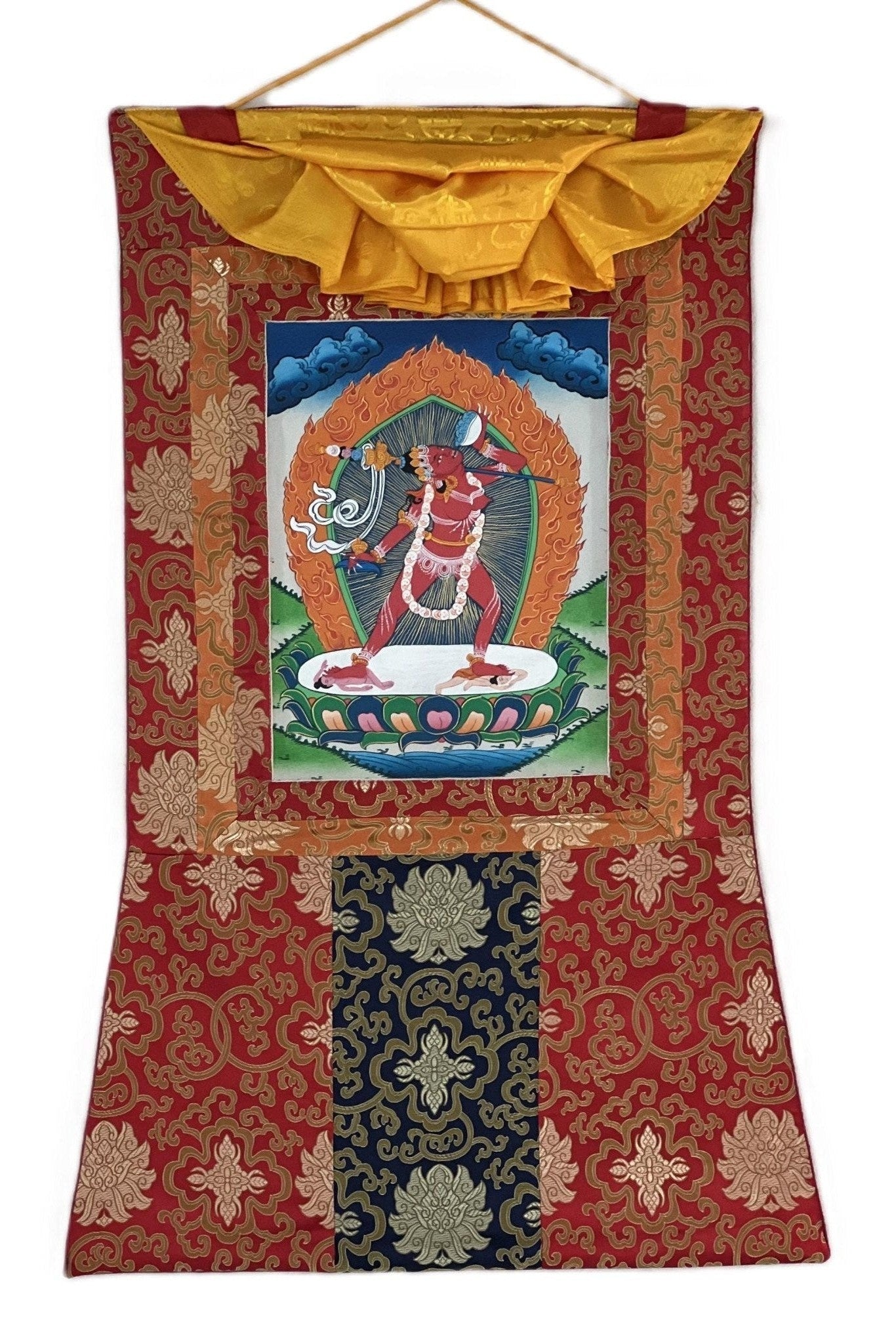 Vajrayoginī/ Jogini/ Yogini/ Dorje Neljorma/ Female Buddha Tibetan Thangka Painting, Original Art with Silk Brocade - Tibetan Thangka Art