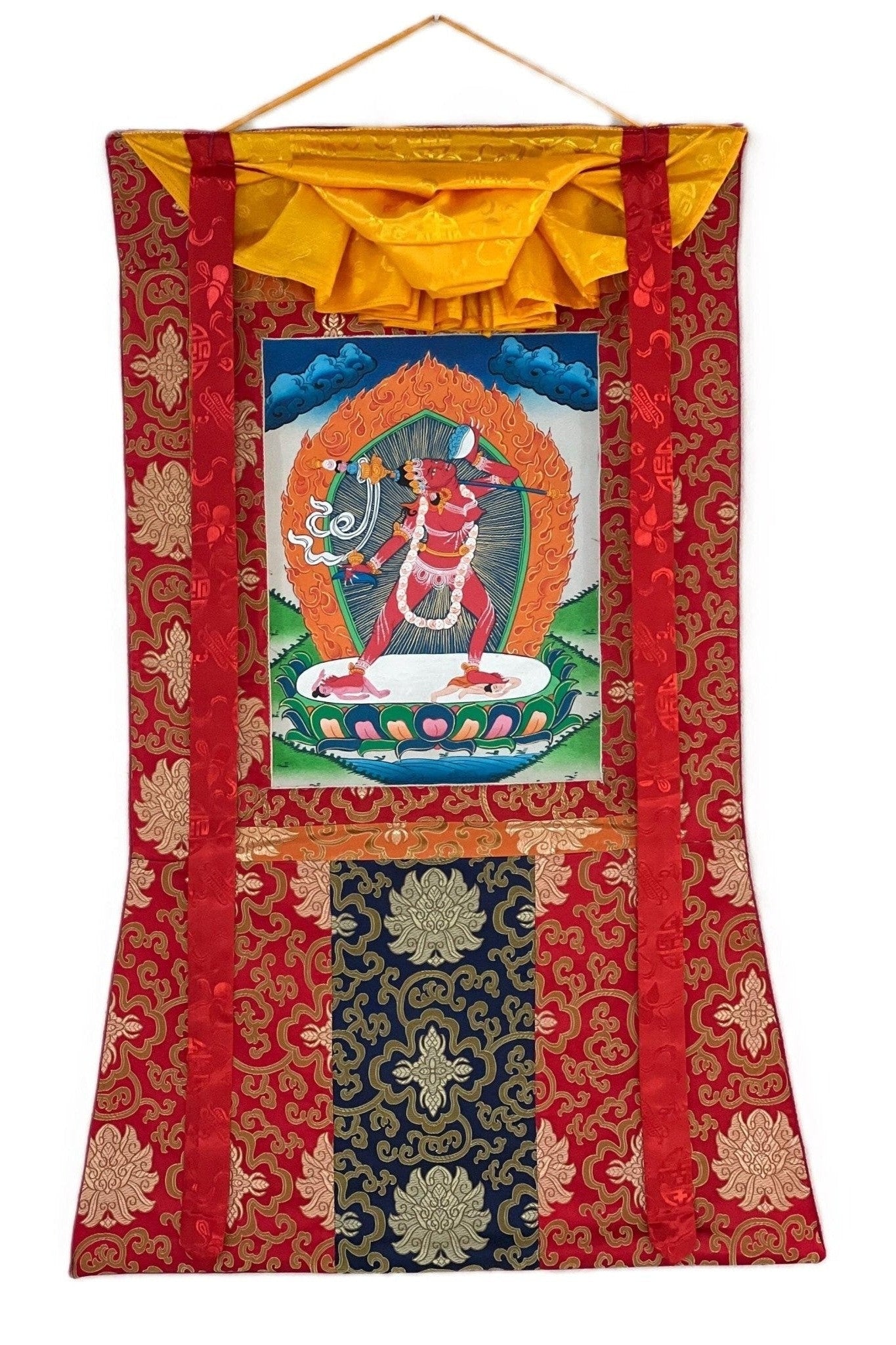 Vajrayoginī/ Jogini/ Yogini/ Dorje Neljorma/ Female Buddha Tibetan Thangka Painting, Original Art with Silk Brocade - Tibetan Thangka Art