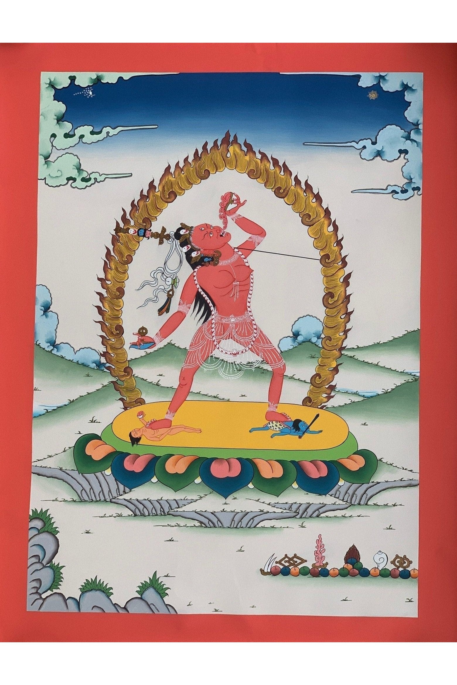 Vajrayoginī/ Yogini/ Dorje Neljorma/ Female Buddha, Masterpiece Gold Original Hand painted Tibetan Thangka/ Meditation/Tantra Art - Tibetan Thangka Art