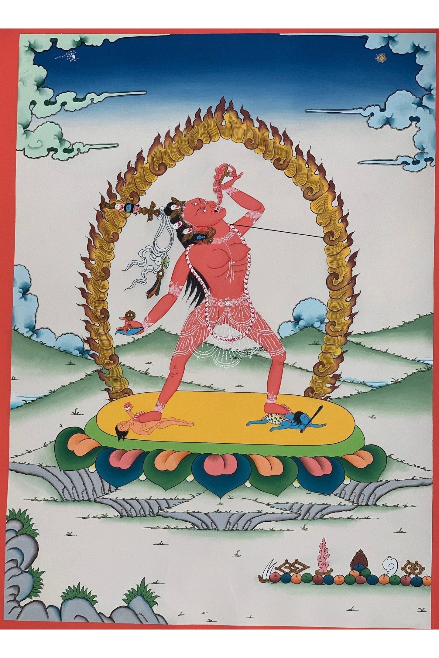 Vajrayoginī/ Yogini/ Dorje Neljorma/ Female Buddha, Masterpiece Gold Original Hand painted Tibetan Thangka/ Meditation/Tantra Art - Tibetan Thangka Art