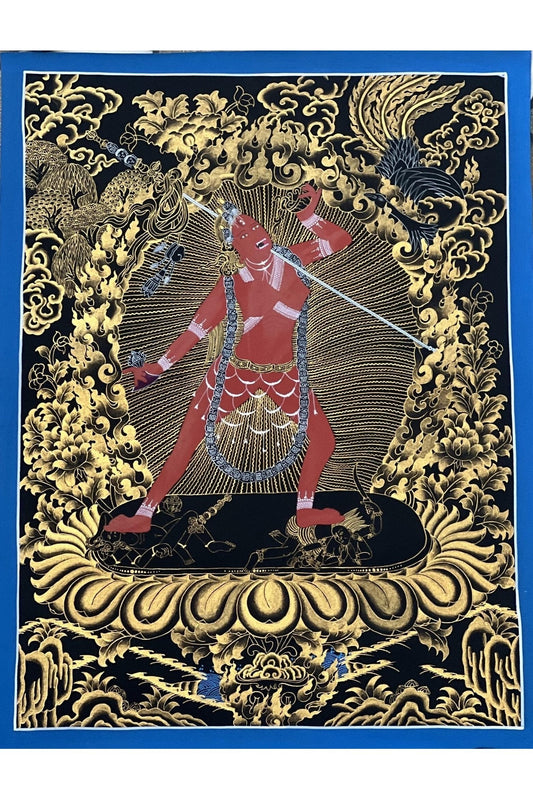 Vajrayoginī/ Yogini/ Jogini/ Dorje Neljorma Tantric Female Buddha Black and GoldTibetan Thangka Painting Original Healing Art - Tibetan Thangka Art