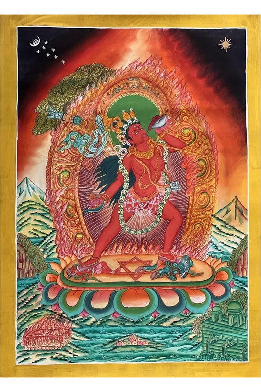 Vajrayoginī/ Yogini/ Jogini/ Dorje Neljorma Tantric Female Buddha Tibetan Thangka Painting Original Hand Painting/ Healing Art - Tibetan Thangka Art