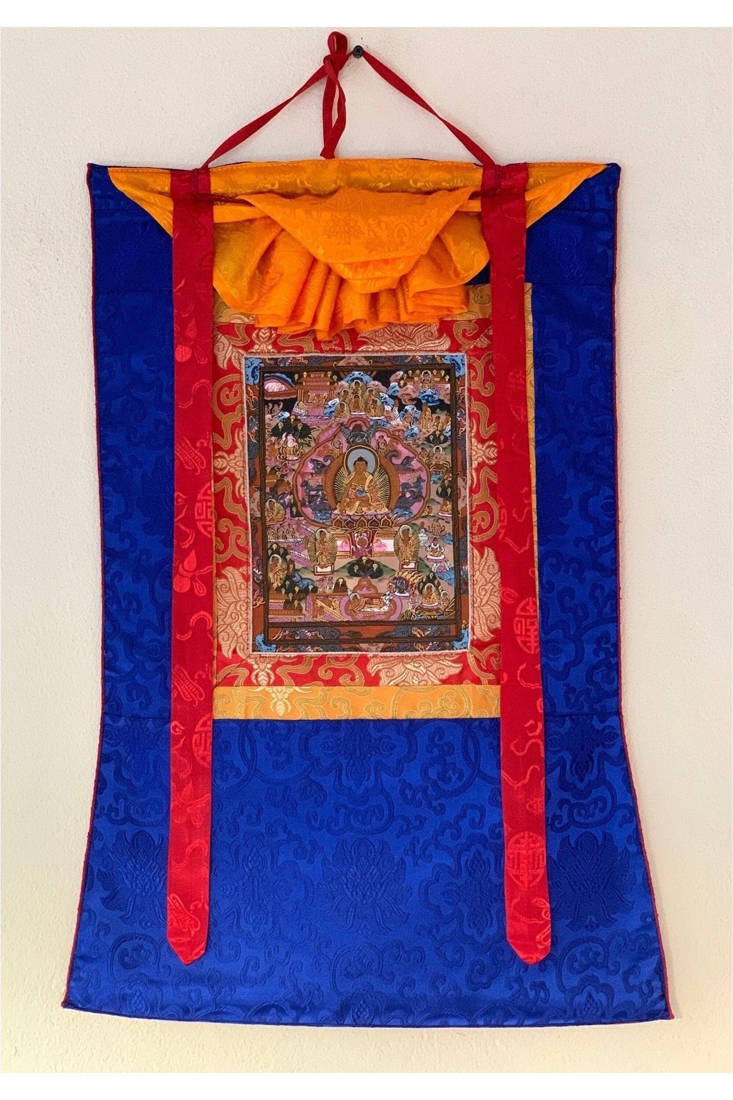 Wheel of Life, Bhavacakra, Buddha Life, Mandala, Thangka Painting, Original Art with Silk Brocade - Tibetan Thangka Art