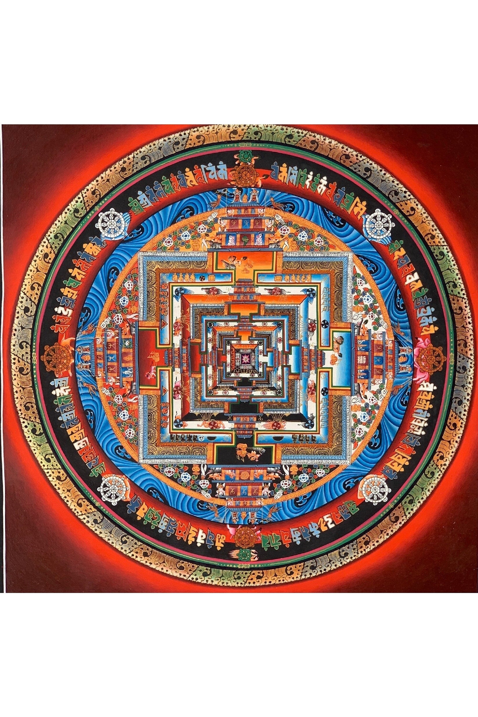 Wheel of Life, Kalachakra Mandala, Fine Quality, Master Quality Thangka Painting, Original Art 14 x 14 Inch - Tibetan Thangka Art