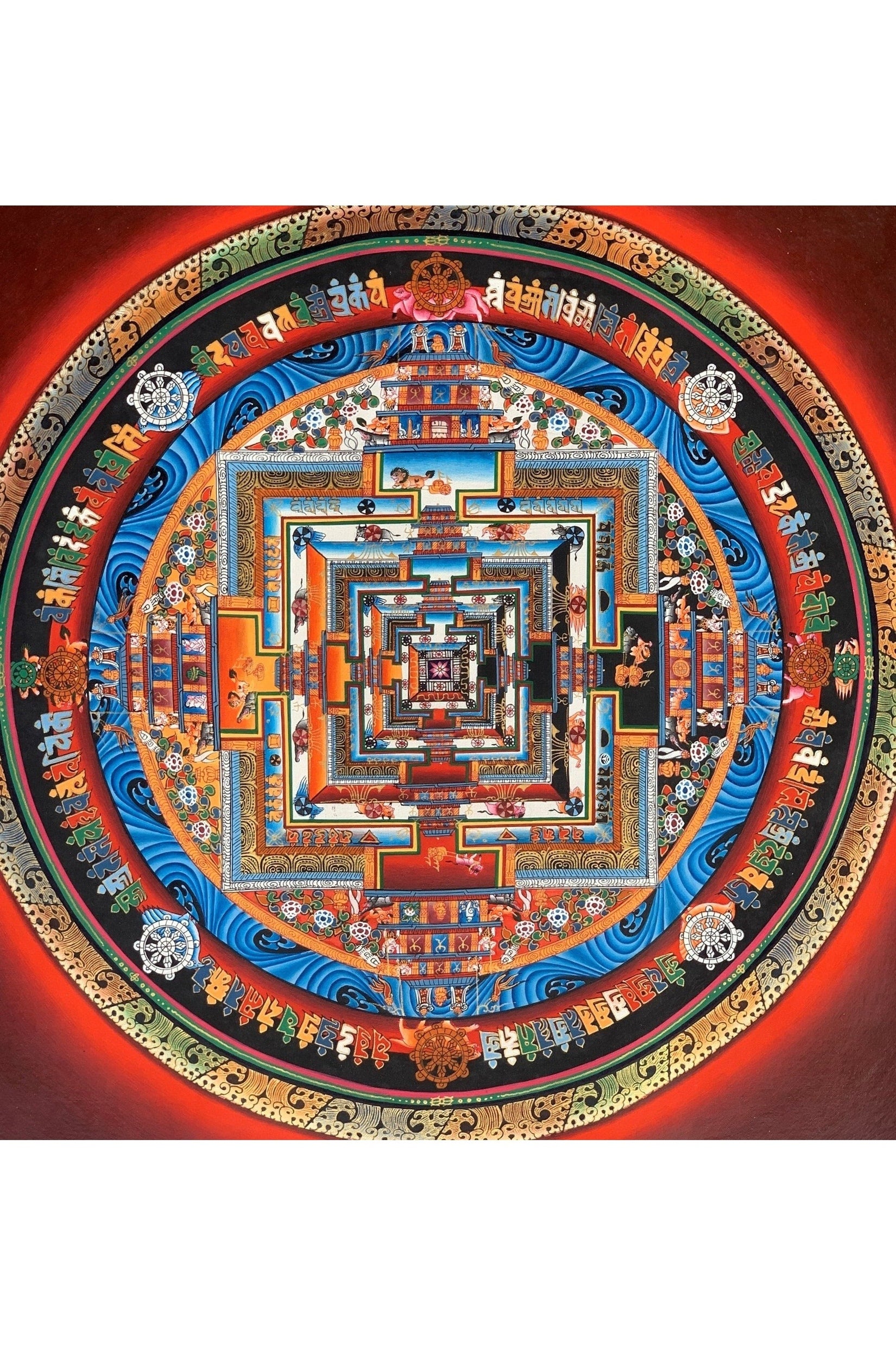 Wheel of Life, Kalachakra Mandala, Fine Quality, Master Quality Thangka Painting, Original Art 14 x 14 Inch - Tibetan Thangka Art