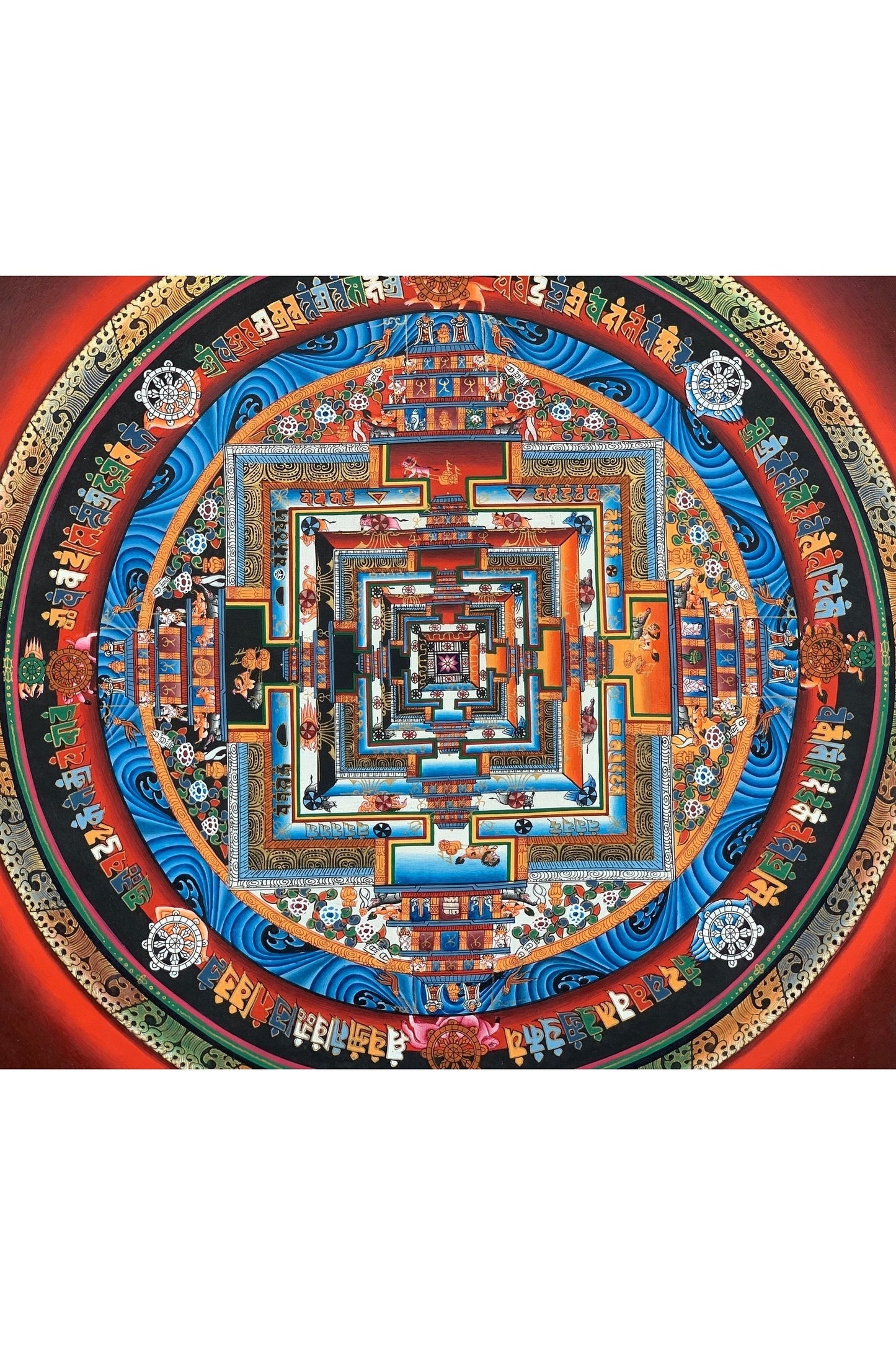 Wheel of Life, Kalachakra Mandala, Fine Quality, Master Quality Thangka Painting, Original Art 14 x 14 Inch - Tibetan Thangka Art