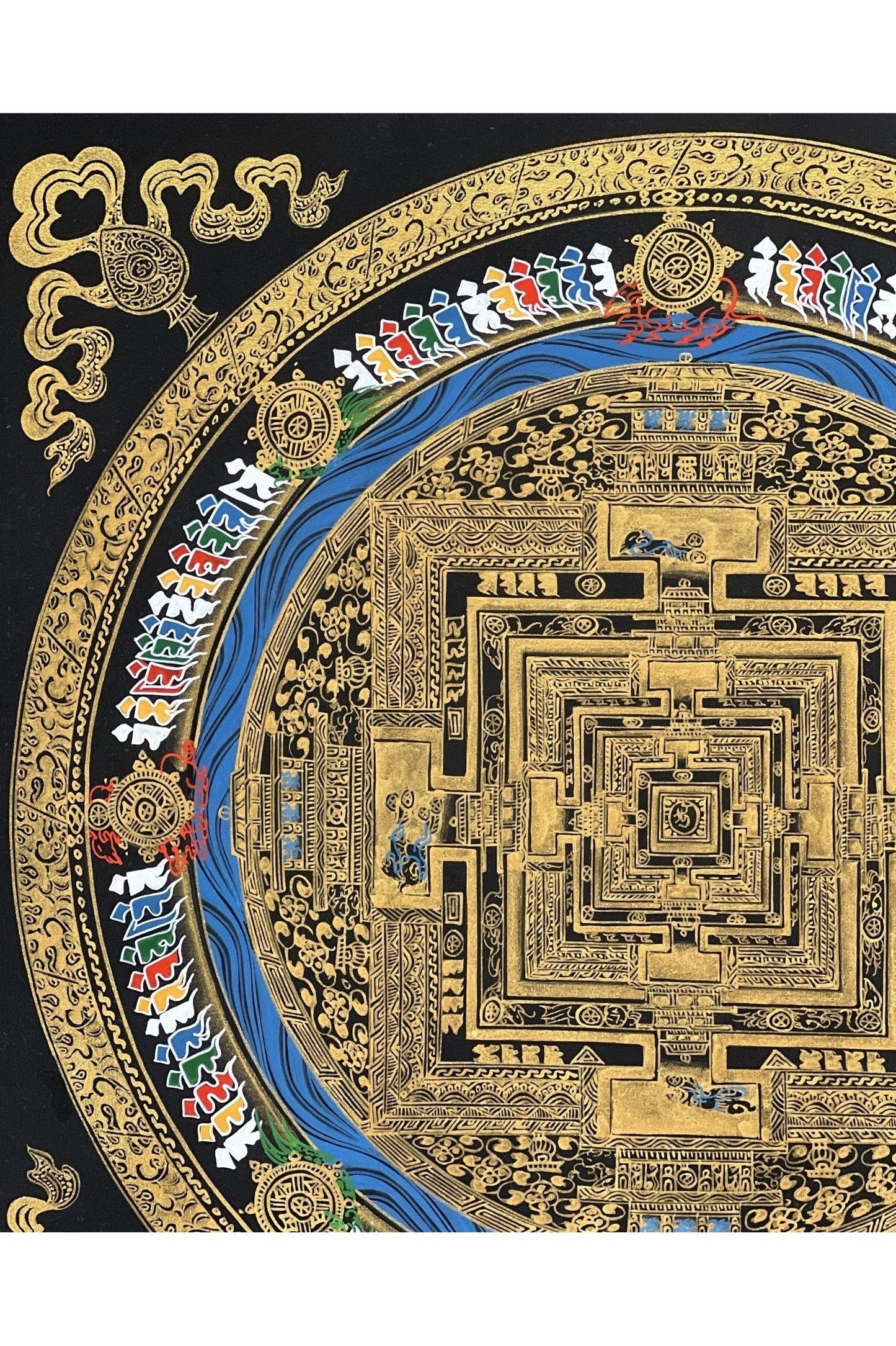 Wheel of Life/ Kalachakra Mandala Original Masterpiece Black and Gold Original Tibetan Thangka Painting /Wall Hanging - Tibetan Thangka Art