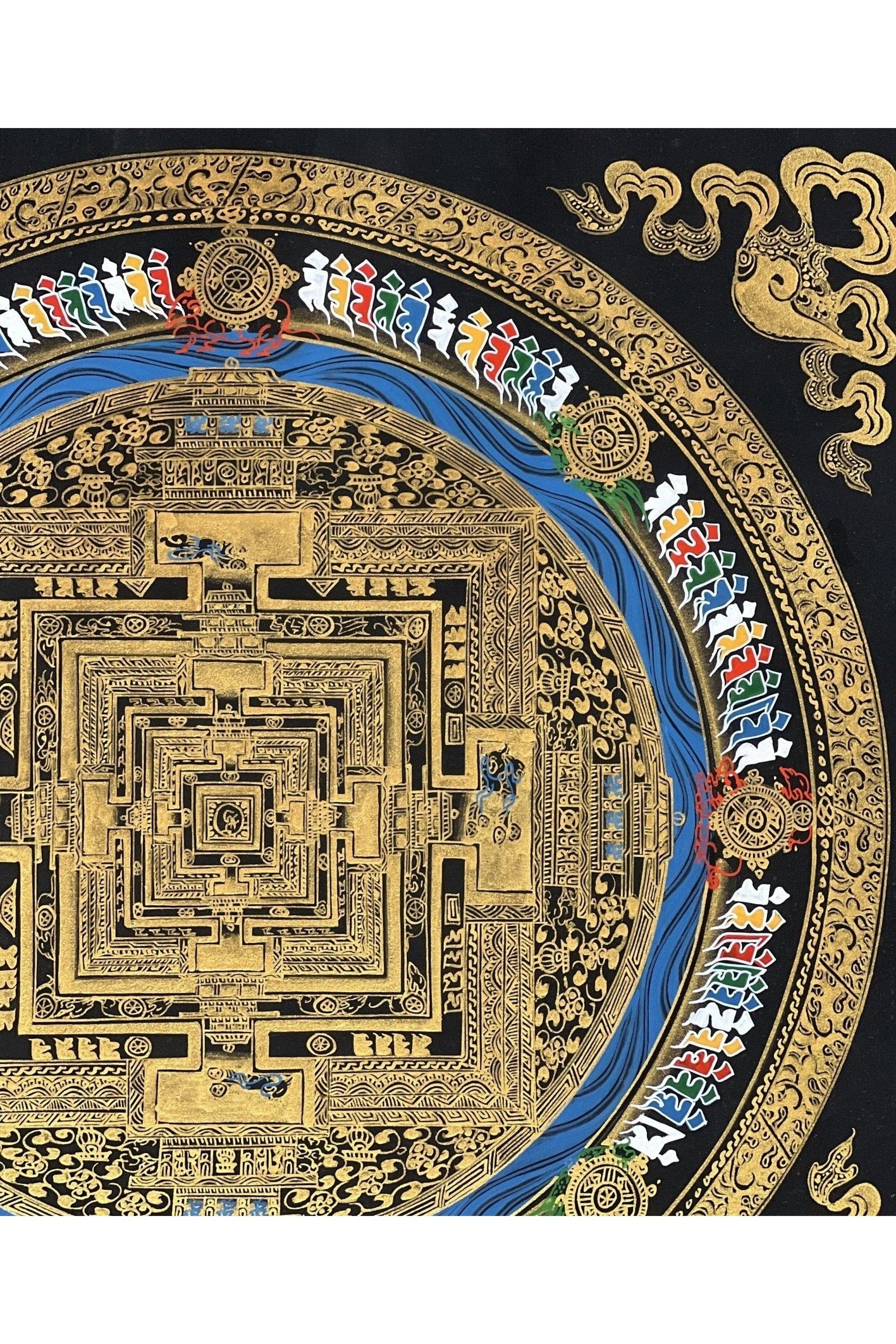 Wheel of Life/ Kalachakra Mandala Original Masterpiece Black and Gold Original Tibetan Thangka Painting /Wall Hanging - Tibetan Thangka Art