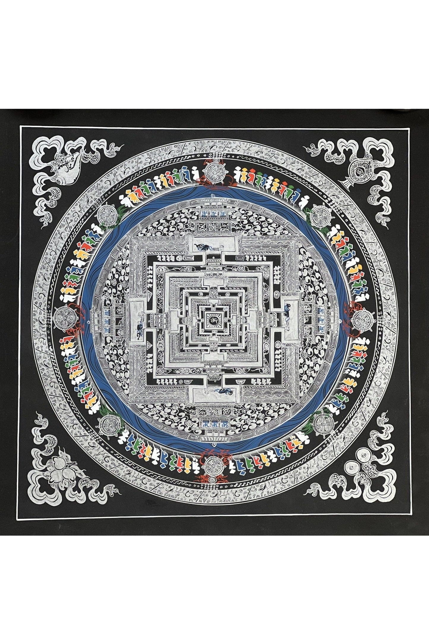 Wheel of Life/ Kalachakra Mandala Original Masterpiece Black and Silver Original Tibetan Thangka Painting /Wall Hanging - Tibetan Thangka Art