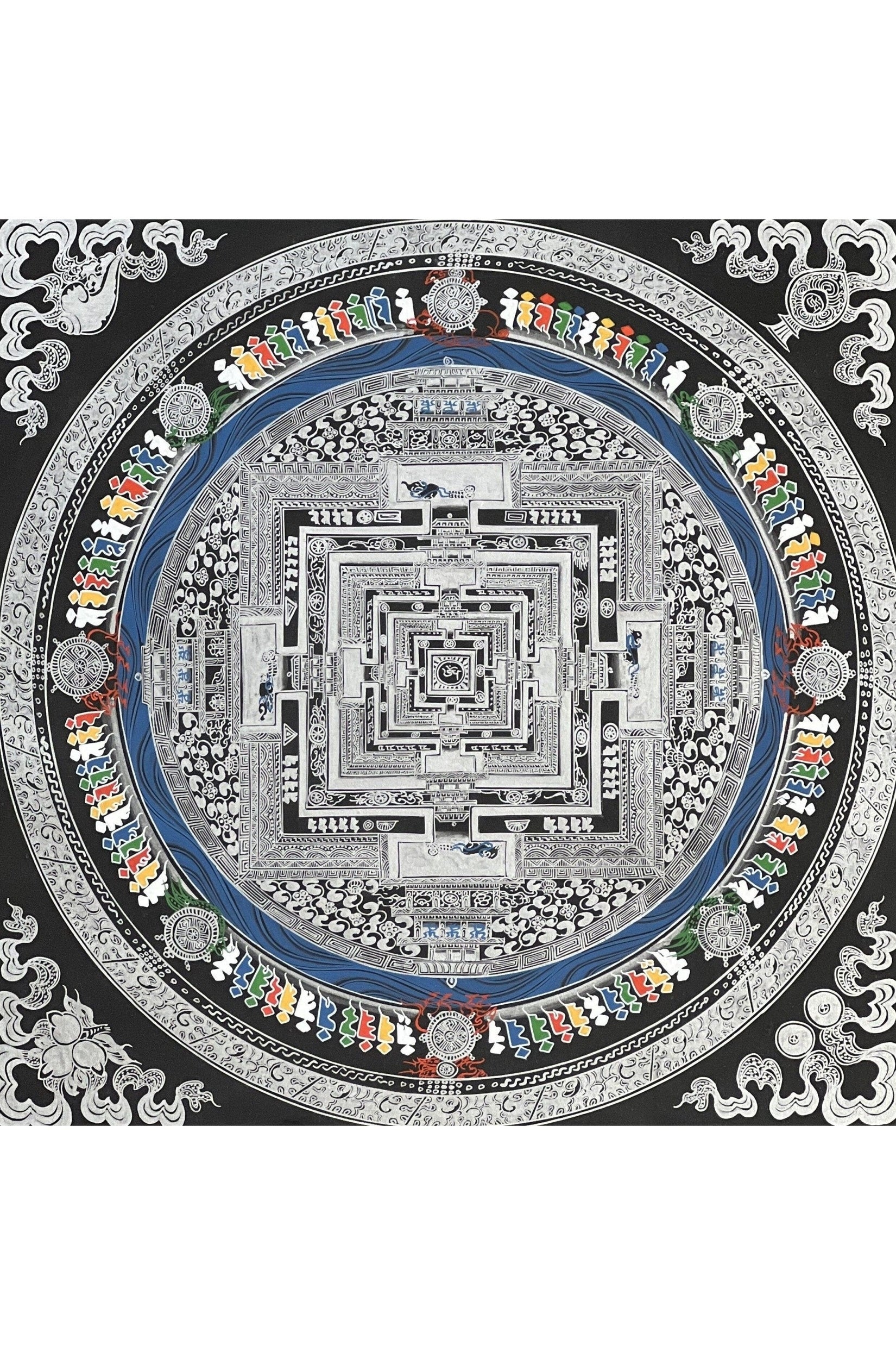 Wheel of Life/ Kalachakra Mandala Original Masterpiece Black and Silver Original Tibetan Thangka Painting /Wall Hanging - Tibetan Thangka Art