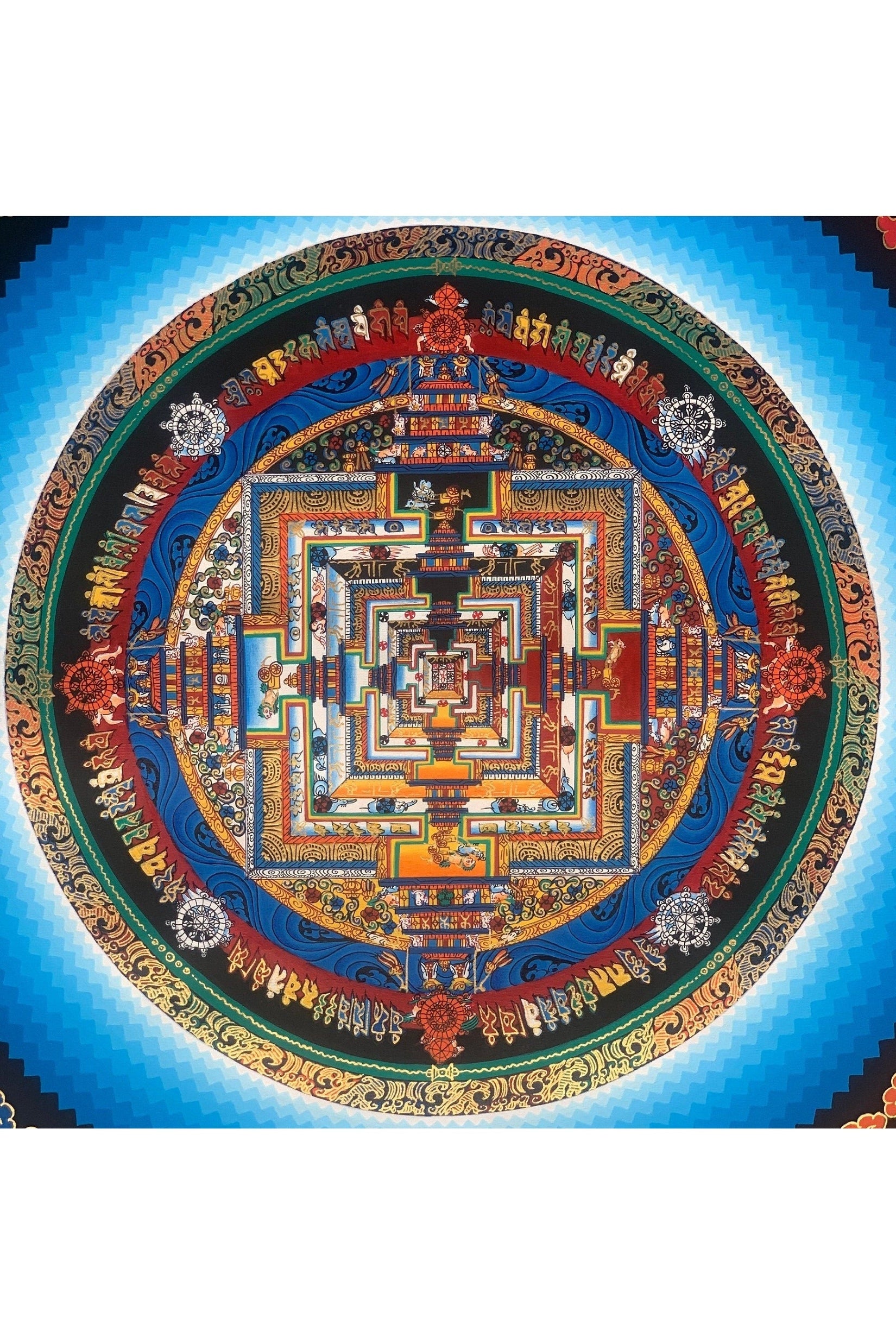 Wheel of Life, Kalachakra, Rainbow, Mandala, Thangka Painting, Original Art 16 x 16 Inch - Tibetan Thangka Art