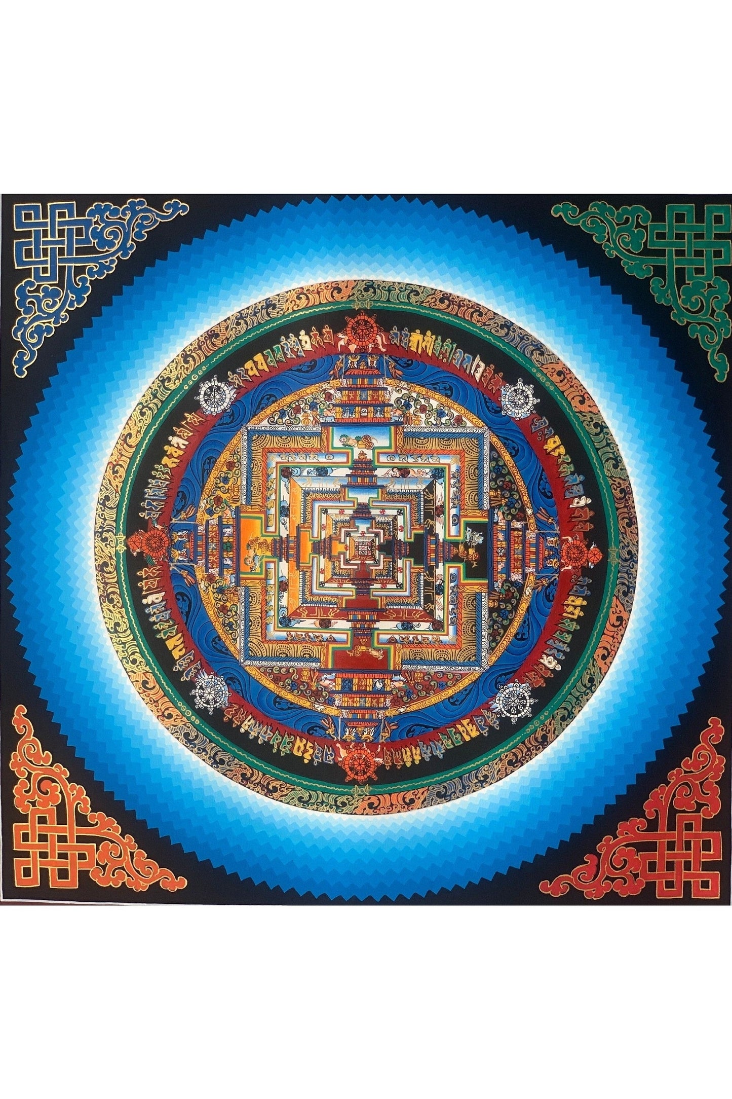 Wheel of Life, Kalachakra, Rainbow, Mandala, Thangka Painting, Original Art 16 x 16 Inch - Tibetan Thangka Art