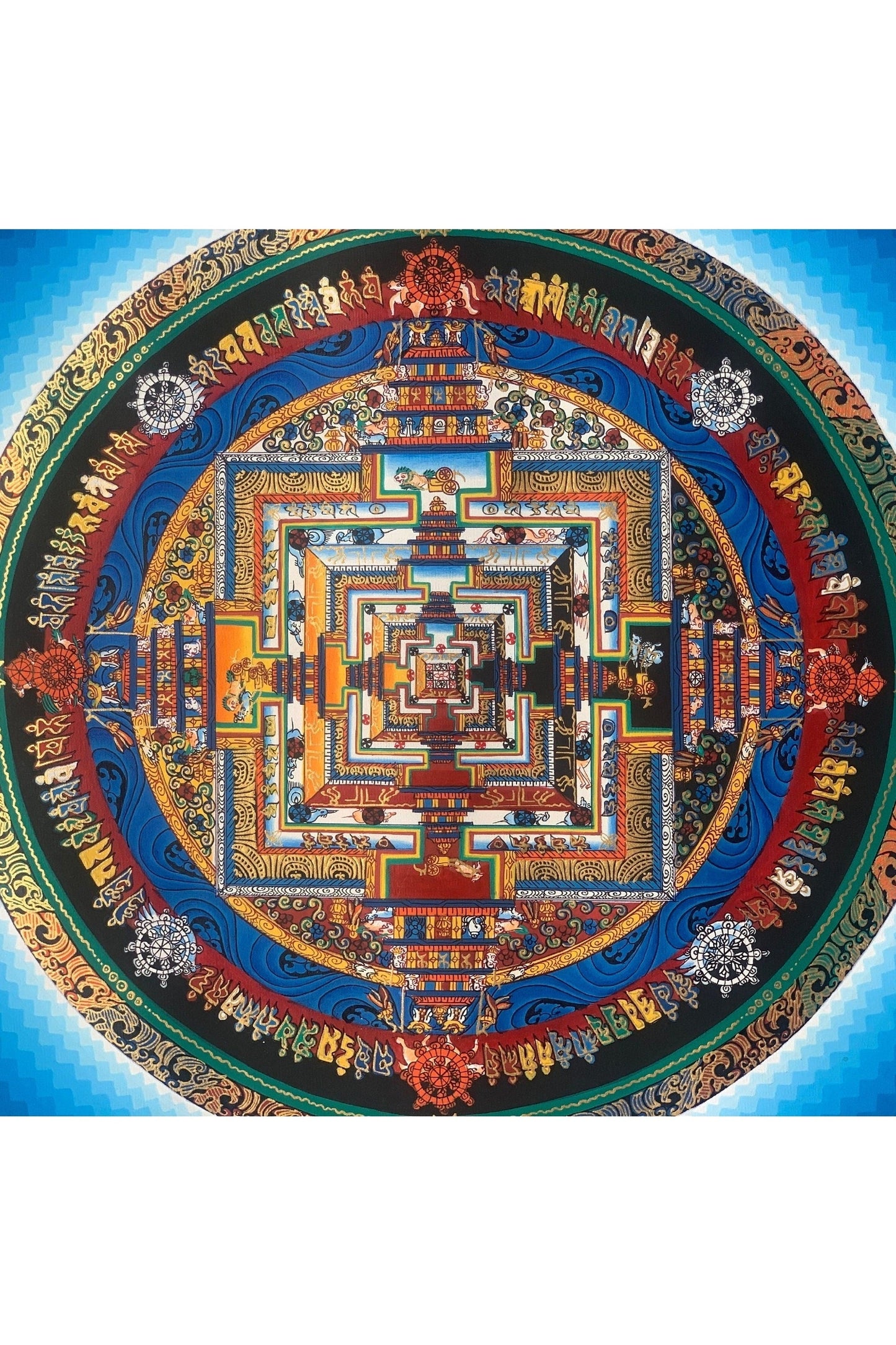 Wheel of Life, Kalachakra, Rainbow, Mandala, Thangka Painting, Original Art 16 x 16 Inch - Tibetan Thangka Art