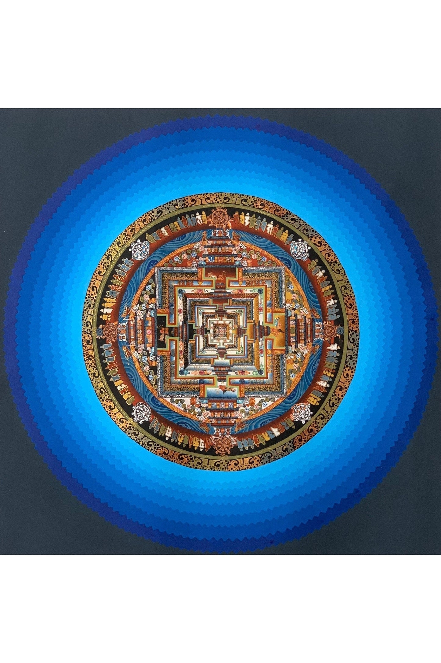 Wheel of Life, Lotus, Kalachakra Mandala, Thangka Painting Original Art 16 x 16 Inch - Tibetan Thangka Art