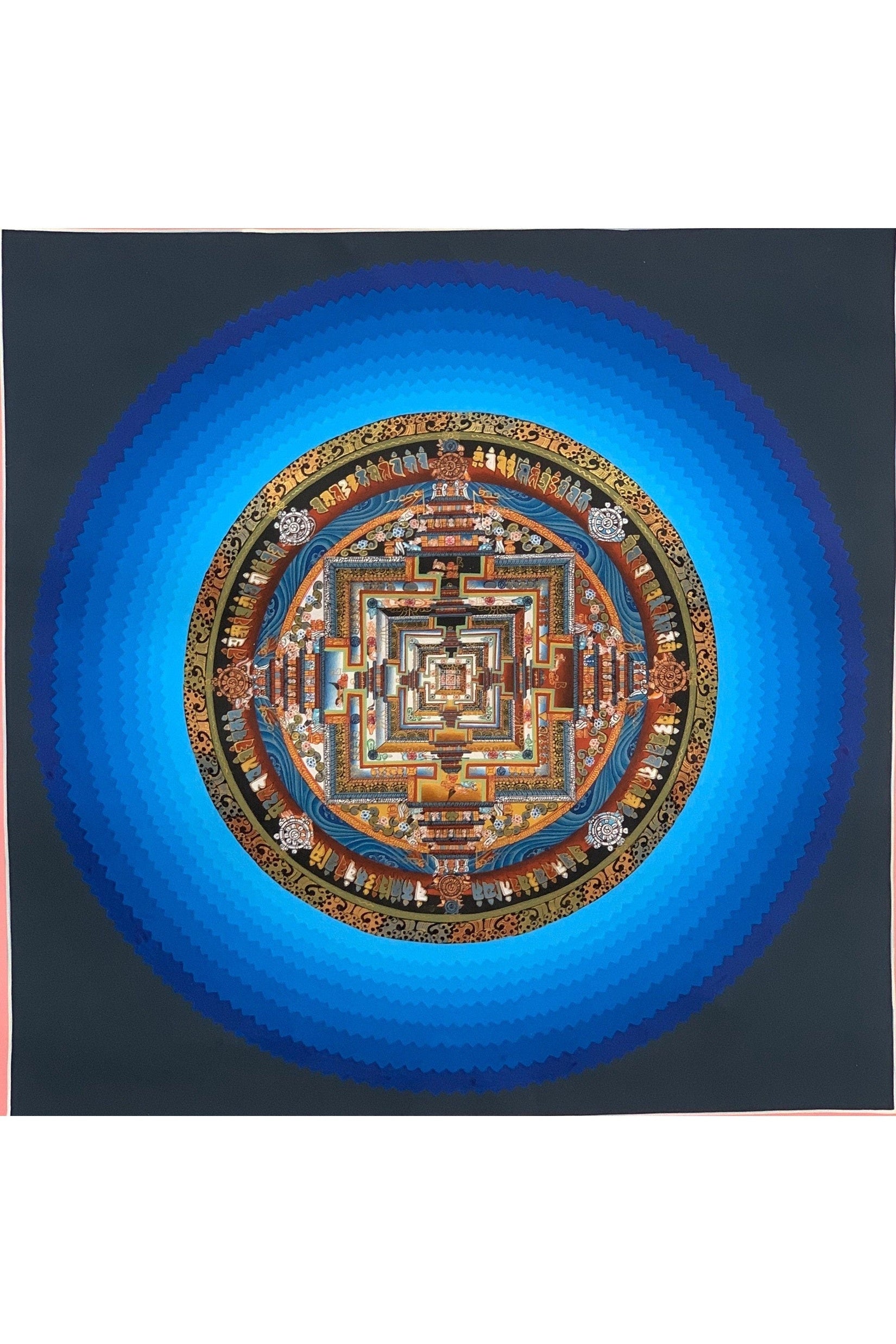 Wheel of Life, Lotus, Kalachakra Mandala, Thangka Painting Original Art 16 x 16 Inch - Tibetan Thangka Art