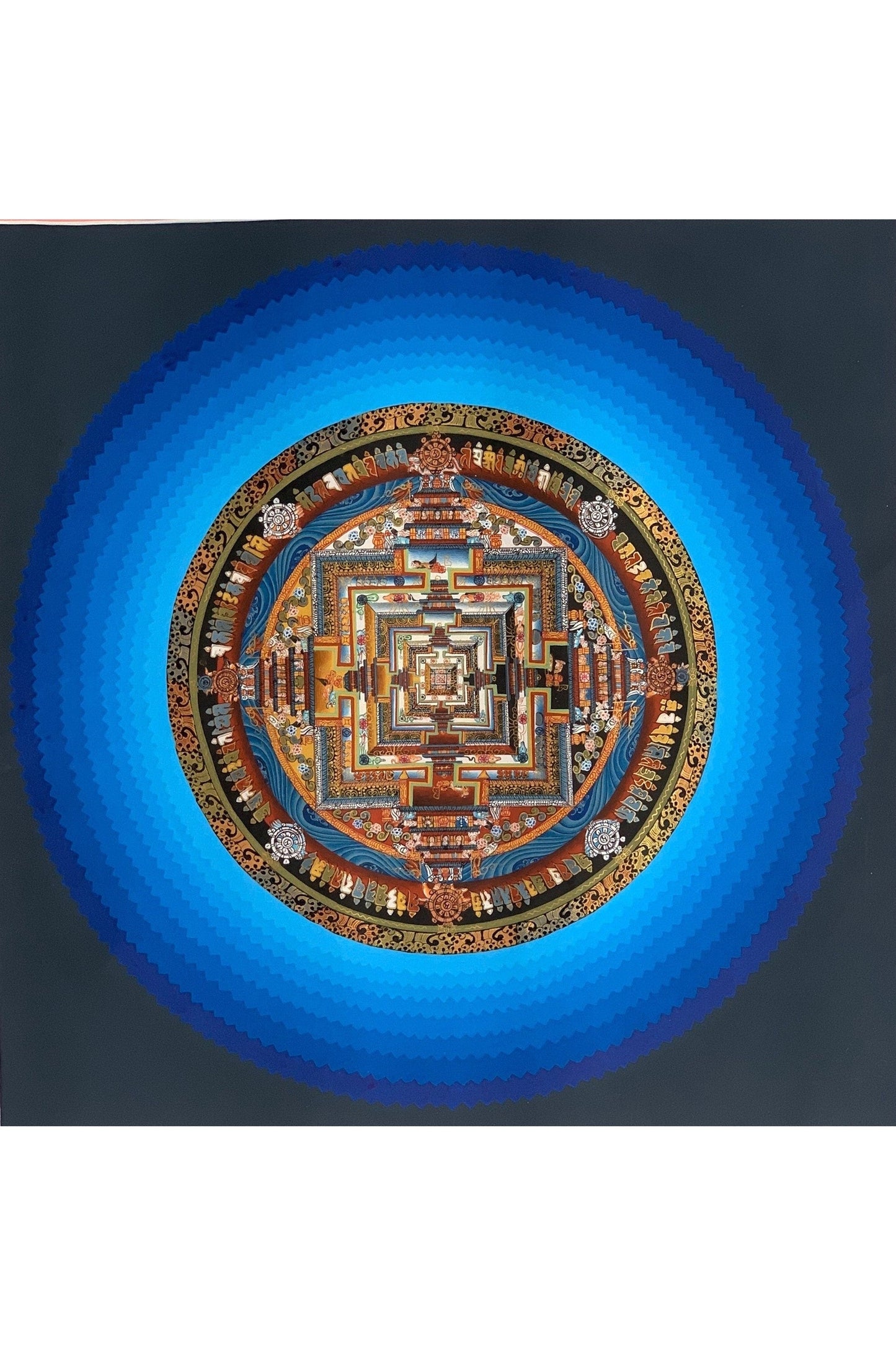 Wheel of Life, Lotus, Kalachakra Mandala, Thangka Painting Original Art 16 x 16 Inch - Tibetan Thangka Art