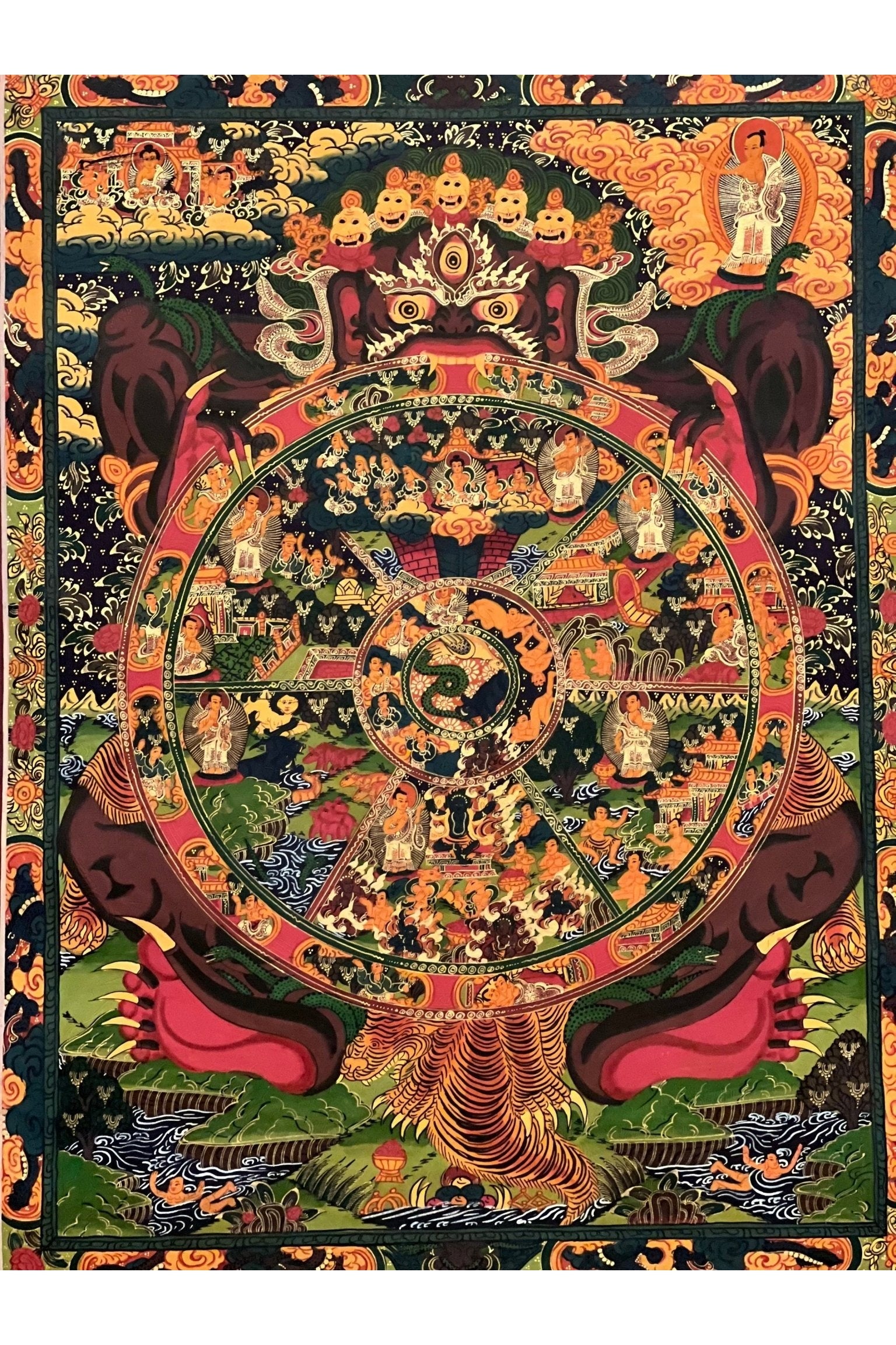 Wheel of Life Samsara Bhavacakra Riduk Mandala Masterpiece Tibetan Thangka Painting Original Meditation Art/ Wall Hanging - Tibetan Thangka Art