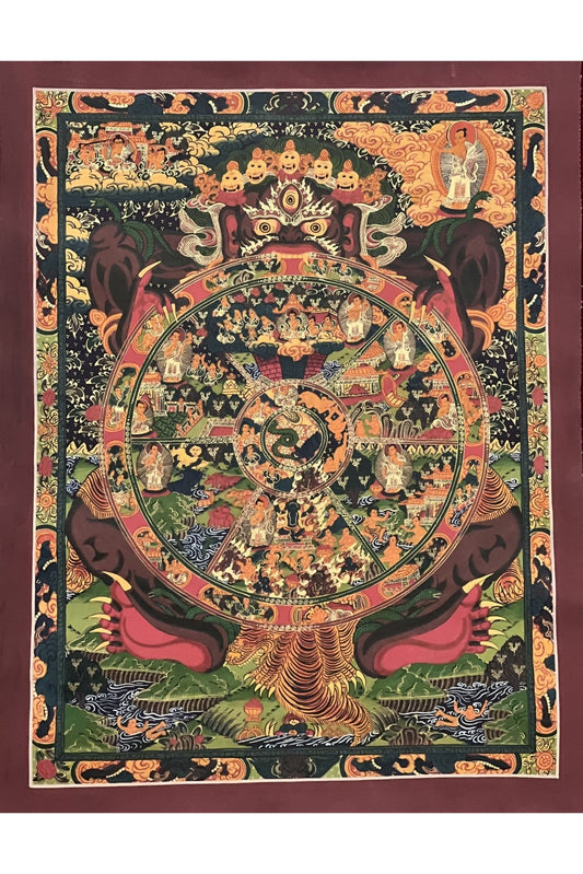 Wheel of Life Samsara Bhavacakra Riduk Mandala Masterpiece Tibetan Thangka Painting Original Meditation Art/ Wall Hanging - Tibetan Thangka Art