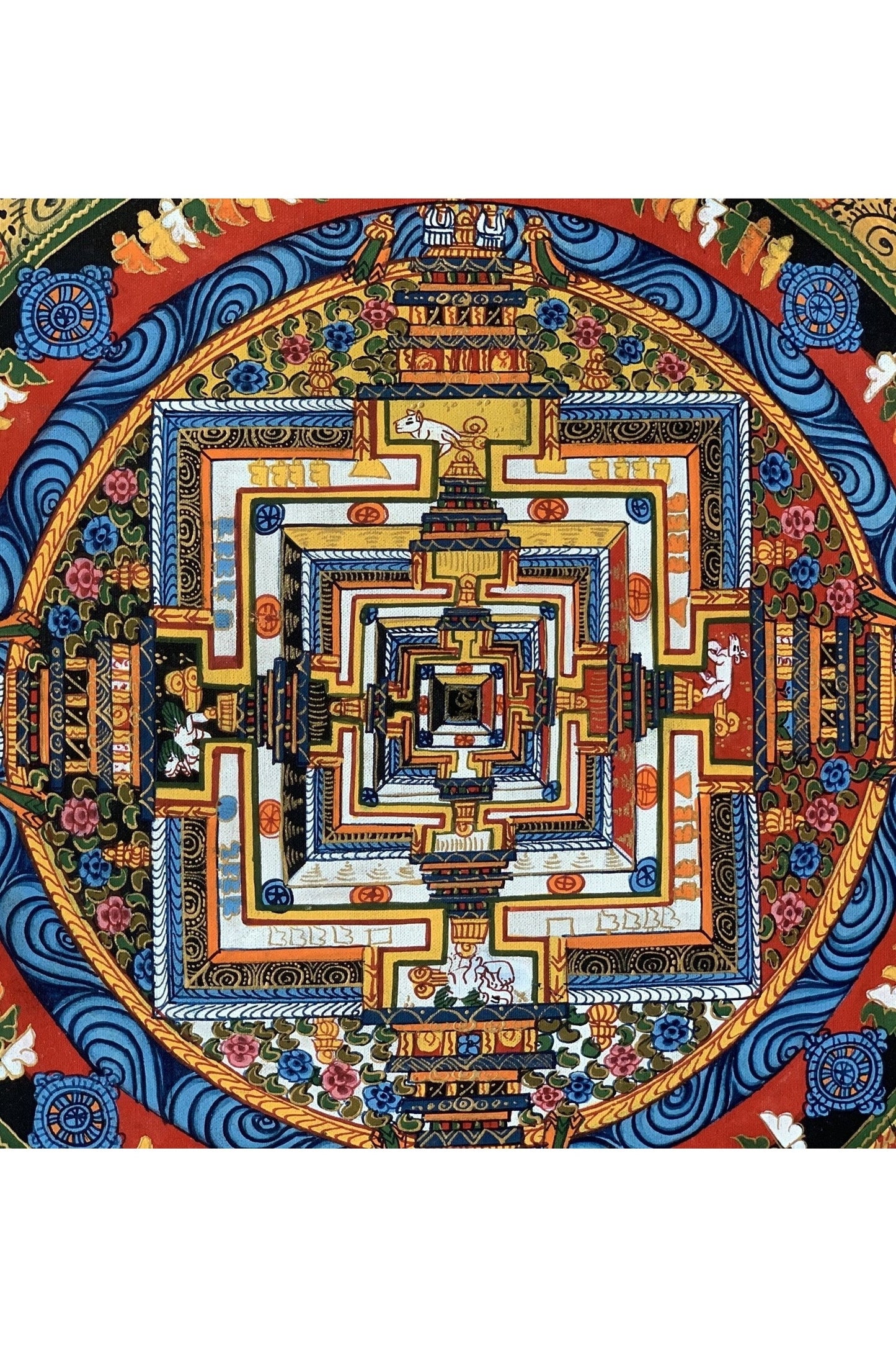 Wheel of Life, Wheel of Time, Kalachakra Mandala, Hand - painted, Tibetan Thangka Painting, Original Art 13 x 13 Inch - Tibetan Thangka Art