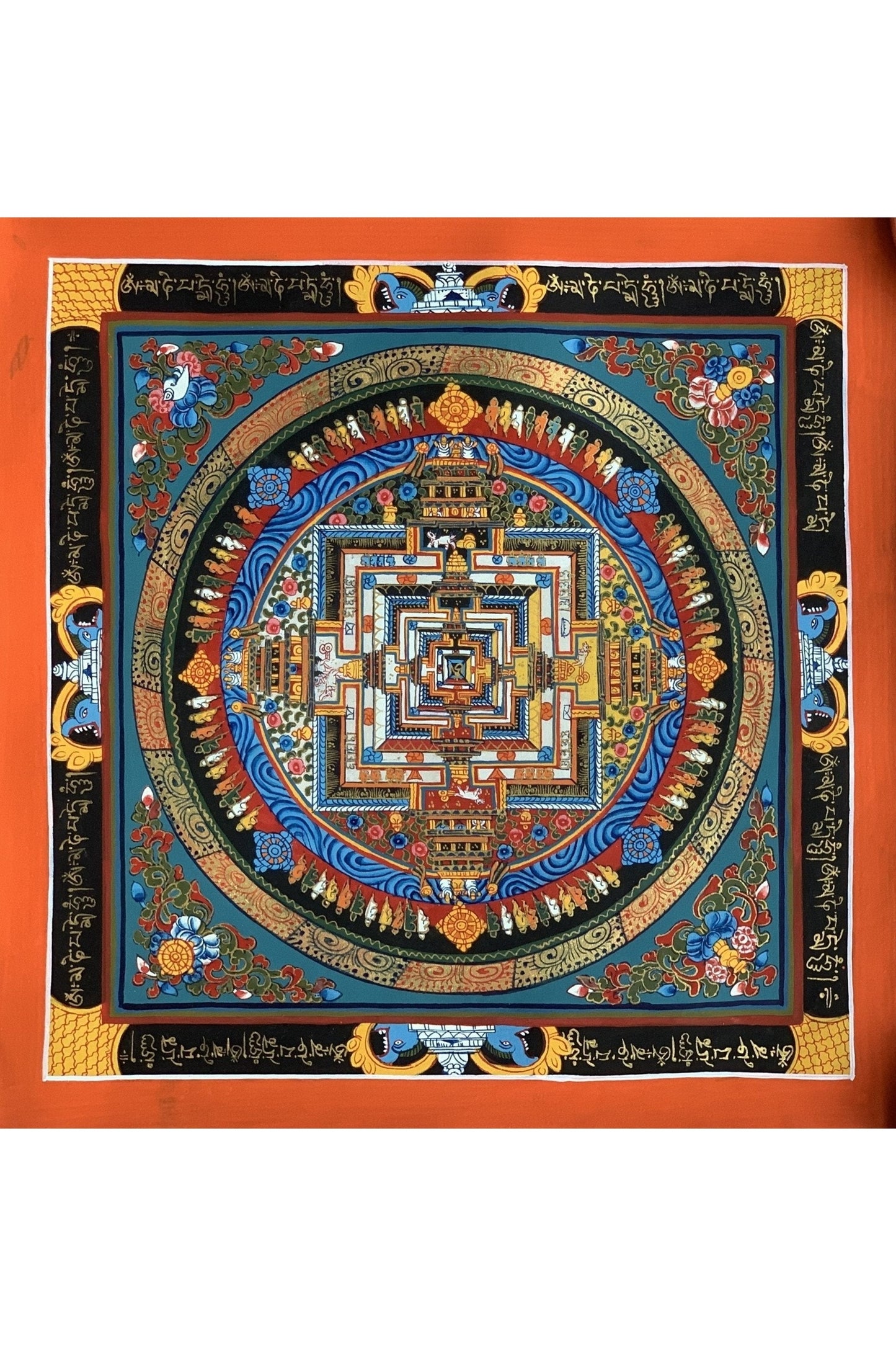 Wheel of Life, Wheel of Time, Kalachakra Mandala, Hand - painted, Tibetan Thangka Painting, Original Art 13 x 13 Inch - Tibetan Thangka Art