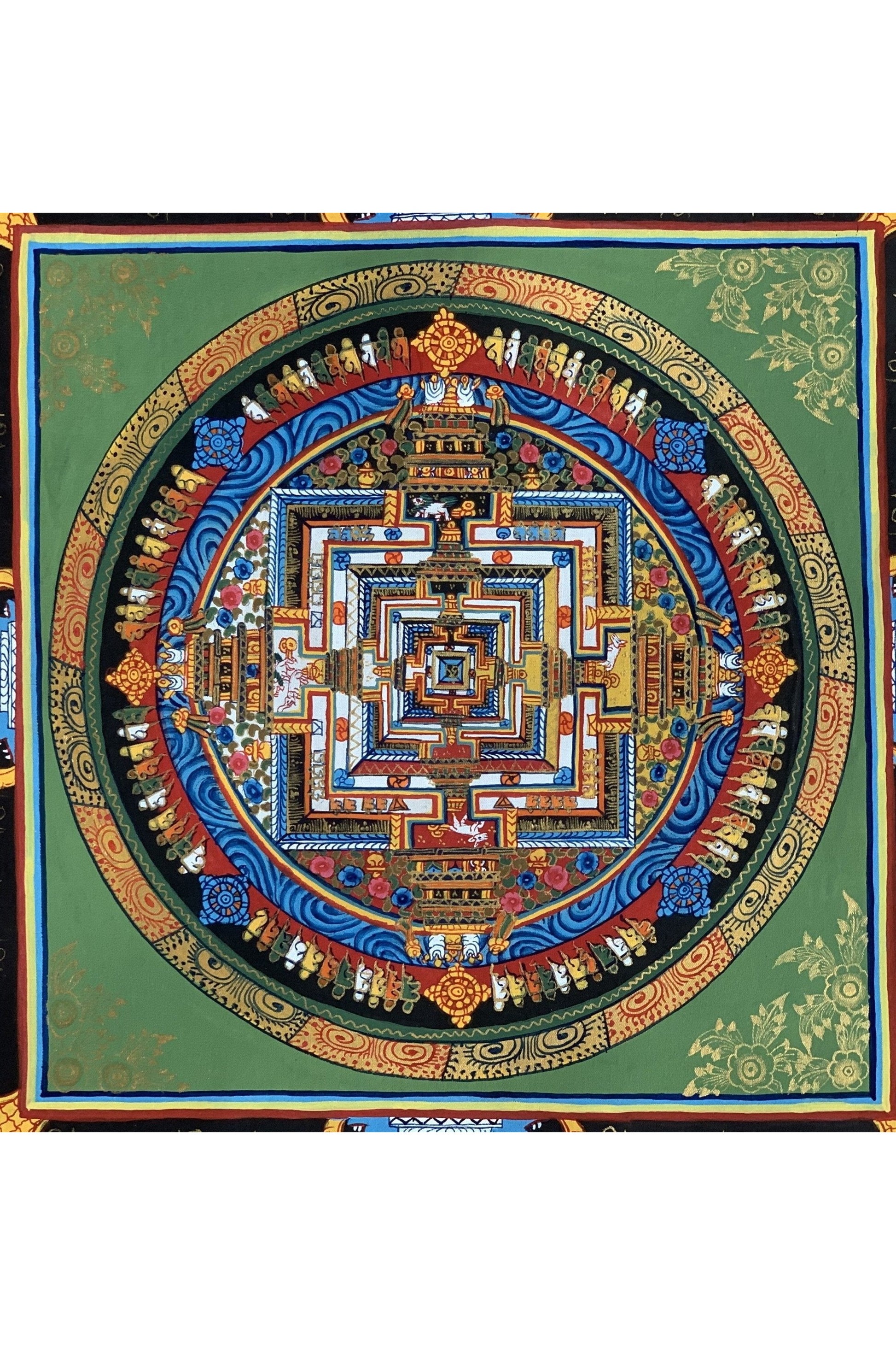 Wheel of Life, Wheel of Time, Kalachakra Mandala, Tibetan Thangka Painting, Original Art 13 x 13 Inch - Tibetan Thangka Art