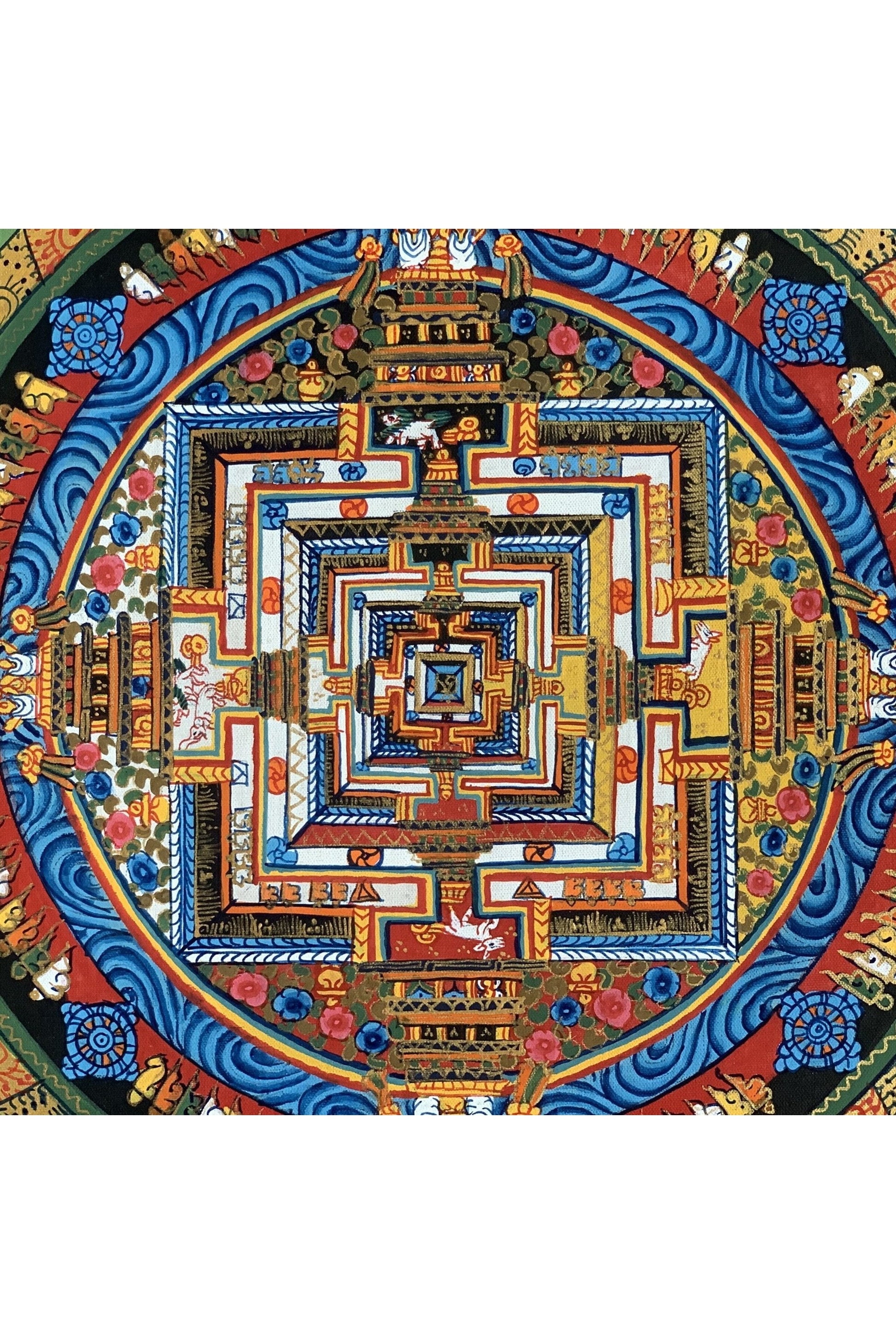 Wheel of Life, Wheel of Time, Kalachakra Mandala, Tibetan Thangka Painting, Original Art 13 x 13 Inch - Tibetan Thangka Art