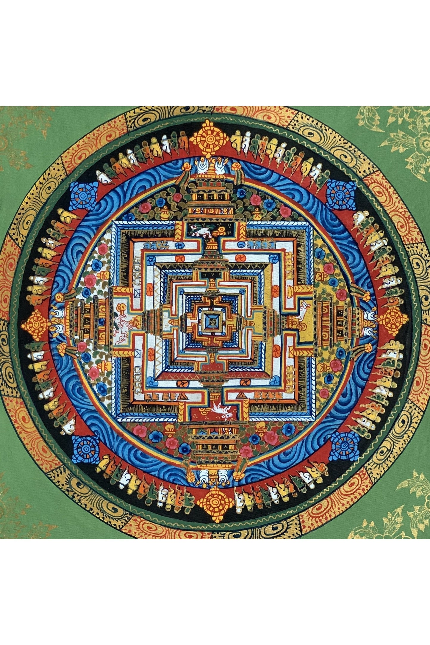 Wheel of Life, Wheel of Time, Kalachakra Mandala, Tibetan Thangka Painting, Original Art 13 x 13 Inch - Tibetan Thangka Art