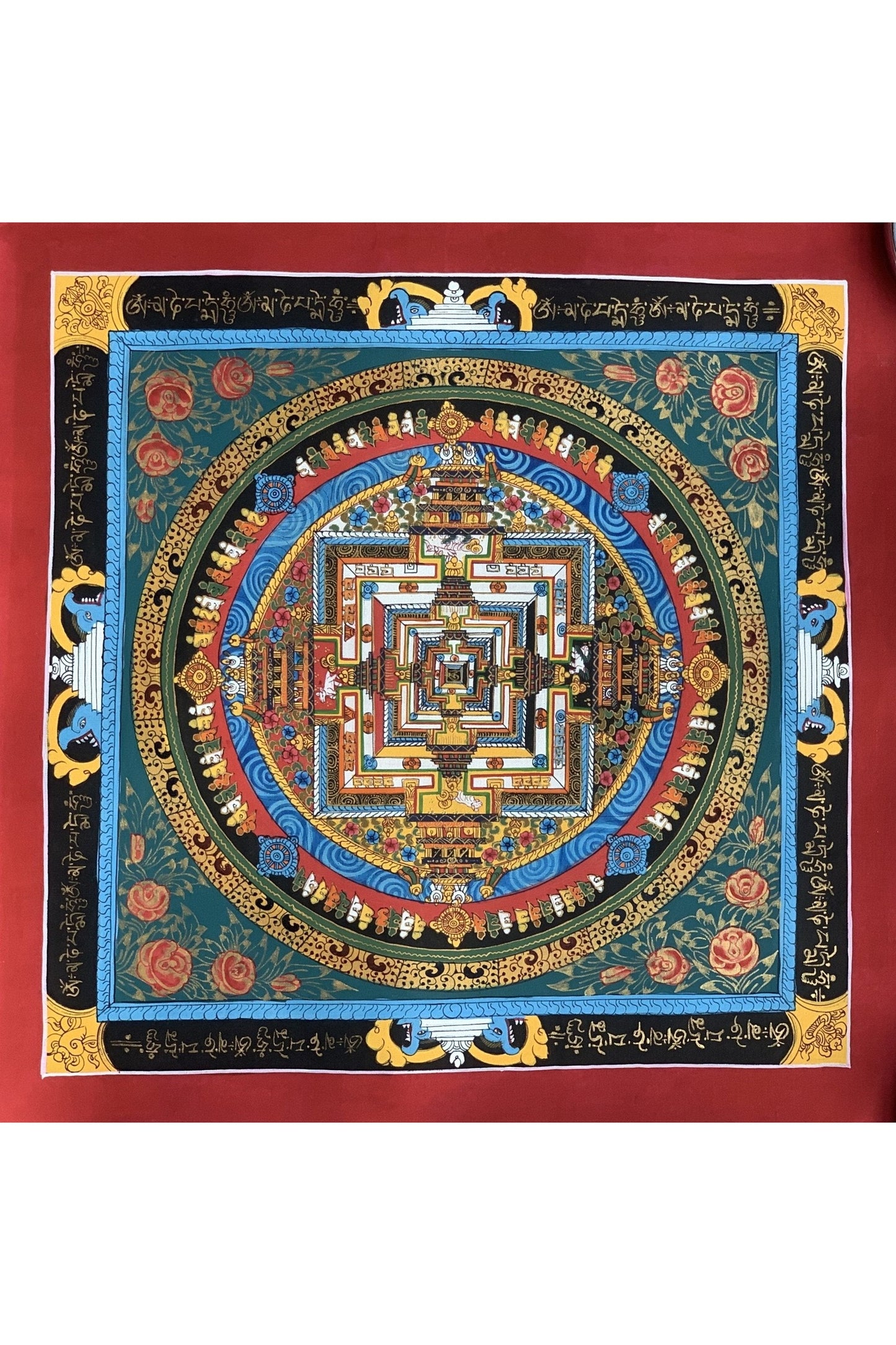 Wheel of Life, Wheel of Time, Kalachakra Mandala, Tibetan Thangka Painting, Original Art 13 x 13 Inch - Tibetan Thangka Art