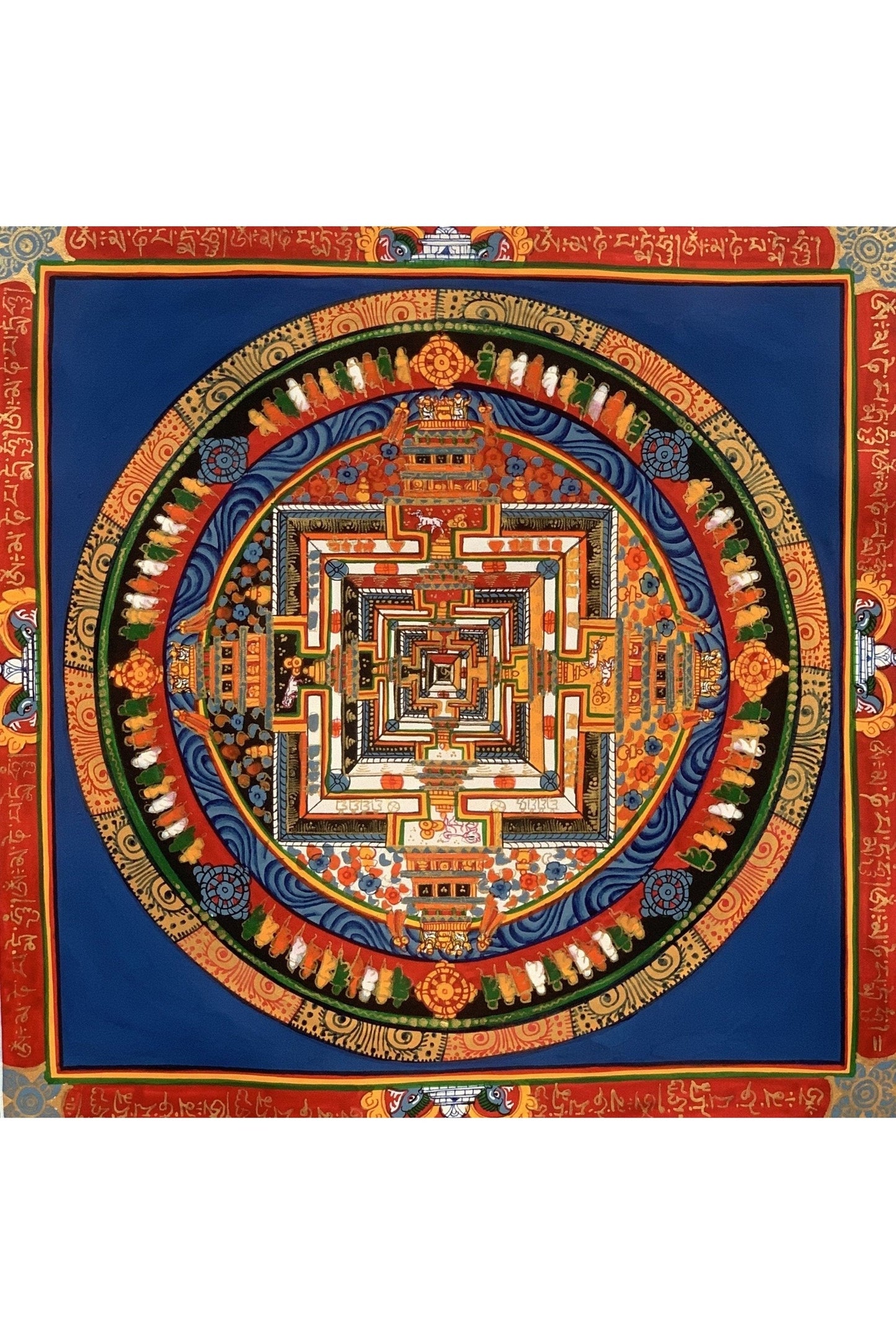 Wheel of Life, Wheel of Time, Kalachakra Mantra Mandala Hand Painted Original Tibetan Thangka Meditation Art 12 x 12 Inch - Tibetan Thangka Art