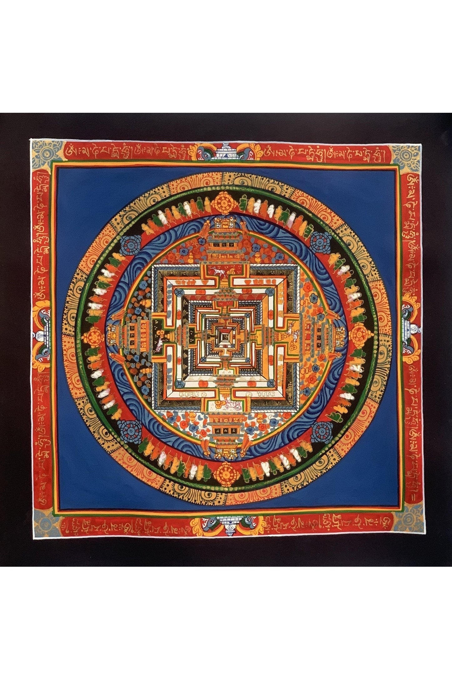 Wheel of Life, Wheel of Time, Kalachakra Mantra Mandala Hand Painted Original Tibetan Thangka Meditation Art 12 x 12 Inch - Tibetan Thangka Art