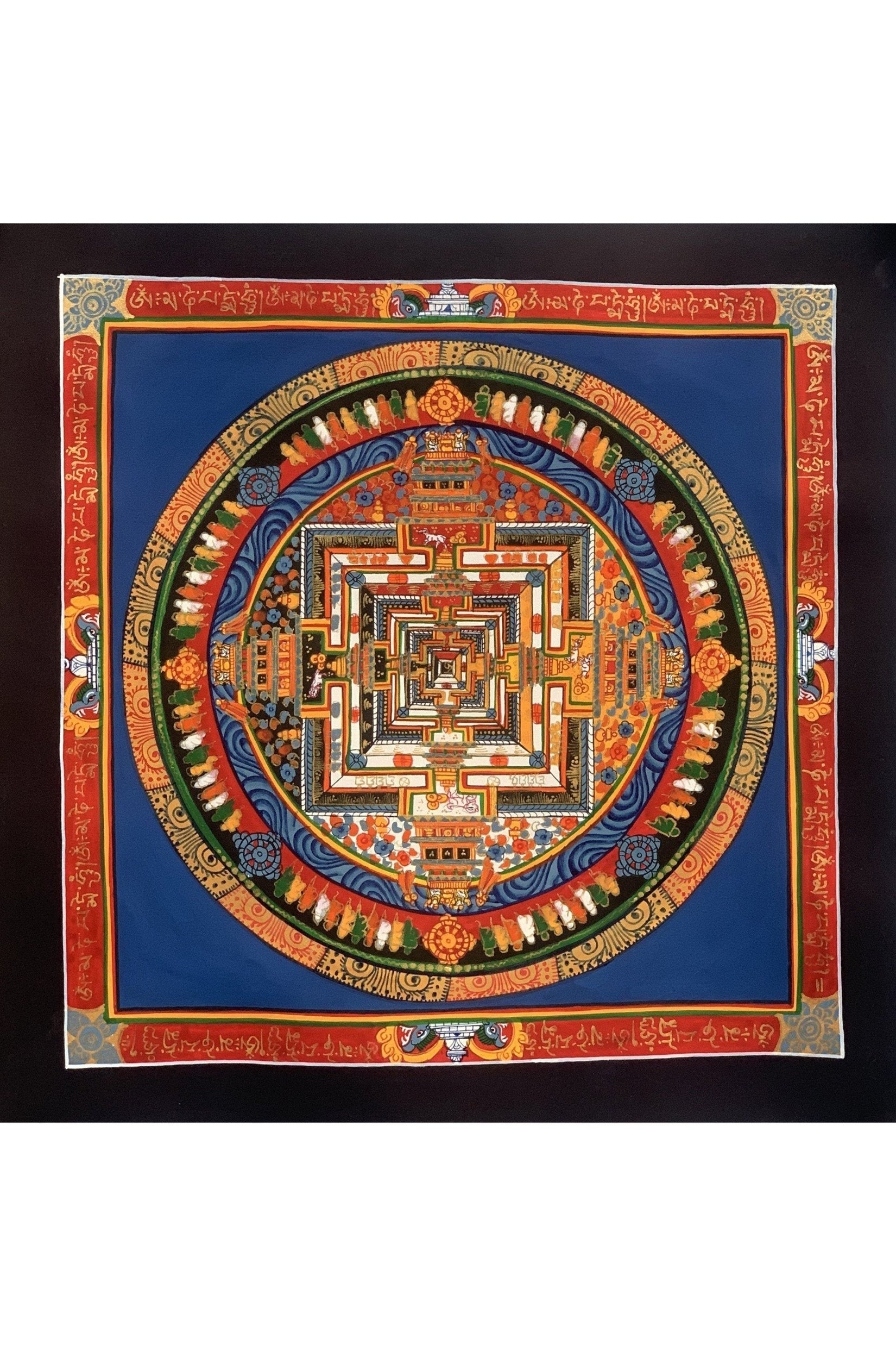 Wheel of Life, Wheel of Time, Kalachakra Mantra Mandala Hand Painted Original Tibetan Thangka Meditation Art 12 x 12 Inch - Tibetan Thangka Art