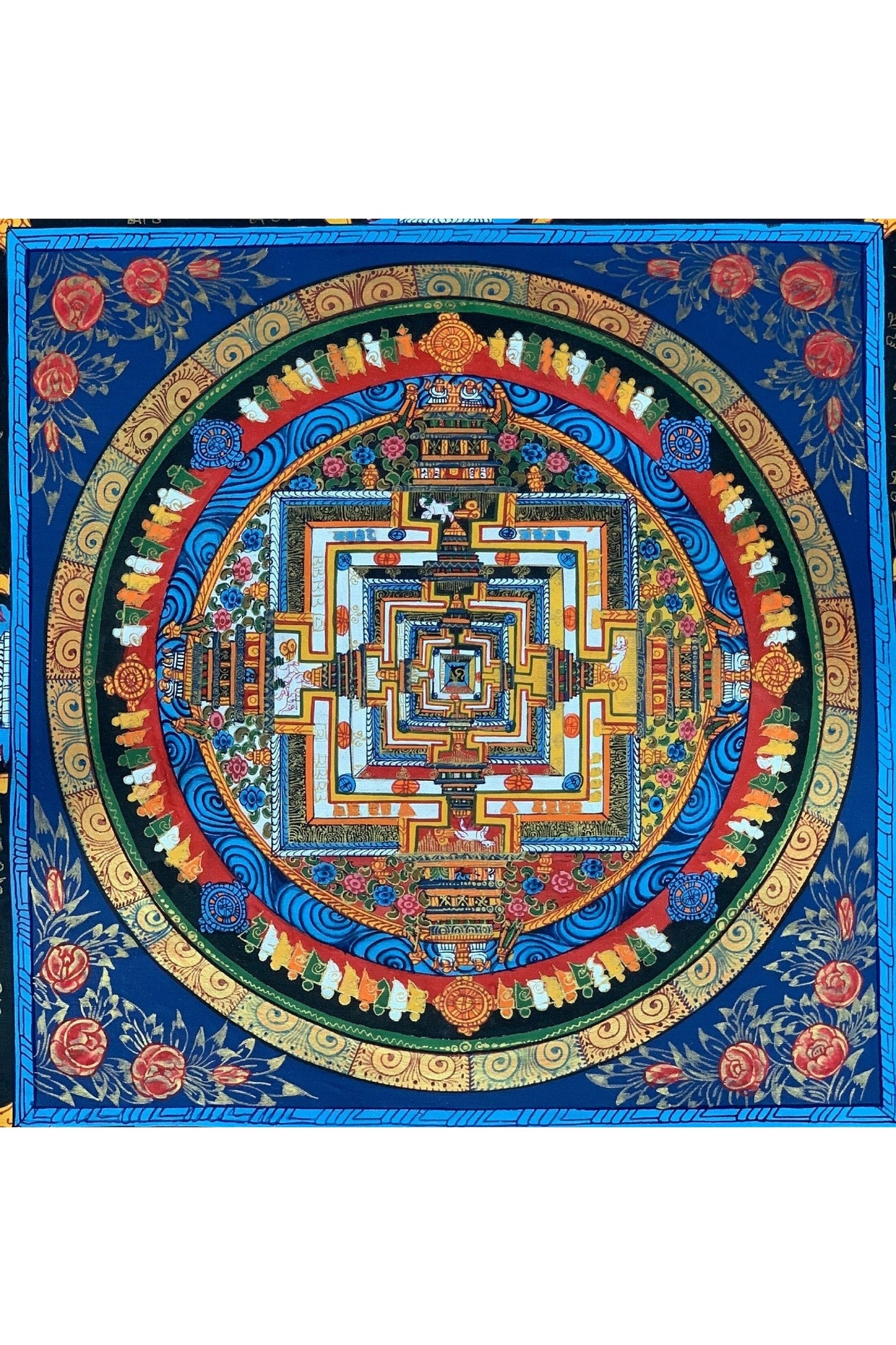 Wheel of Life, Wheel of Time, Kalachakra Om Mantra Mandala, Tibetan Thangka Painting, Original Art with Silk Frame - Tibetan Thangka Art