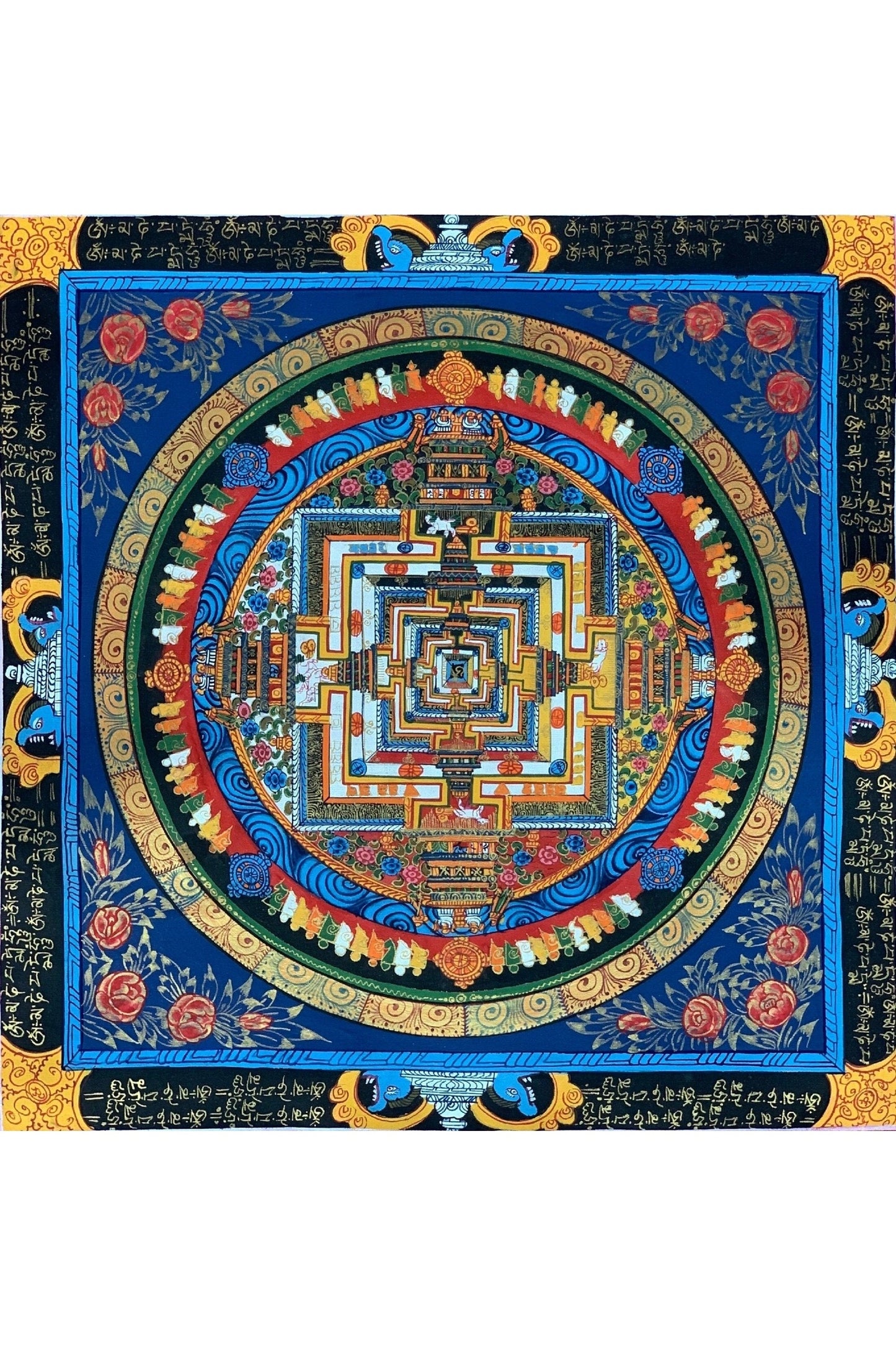 Wheel of Life, Wheel of Time, Kalachakra Om Mantra Mandala, Tibetan Thangka Painting, Original Art with Silk Frame - Tibetan Thangka Art