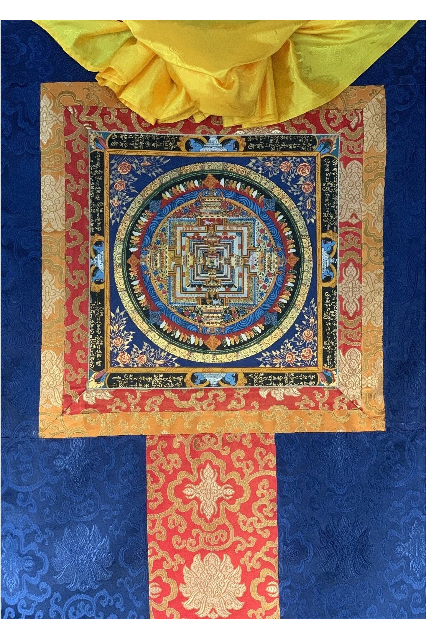 Wheel of Life, Wheel of Time, Kalachakra Om Mantra Mandala, Tibetan Thangka Painting, Original Art with Silk Frame - Tibetan Thangka Art