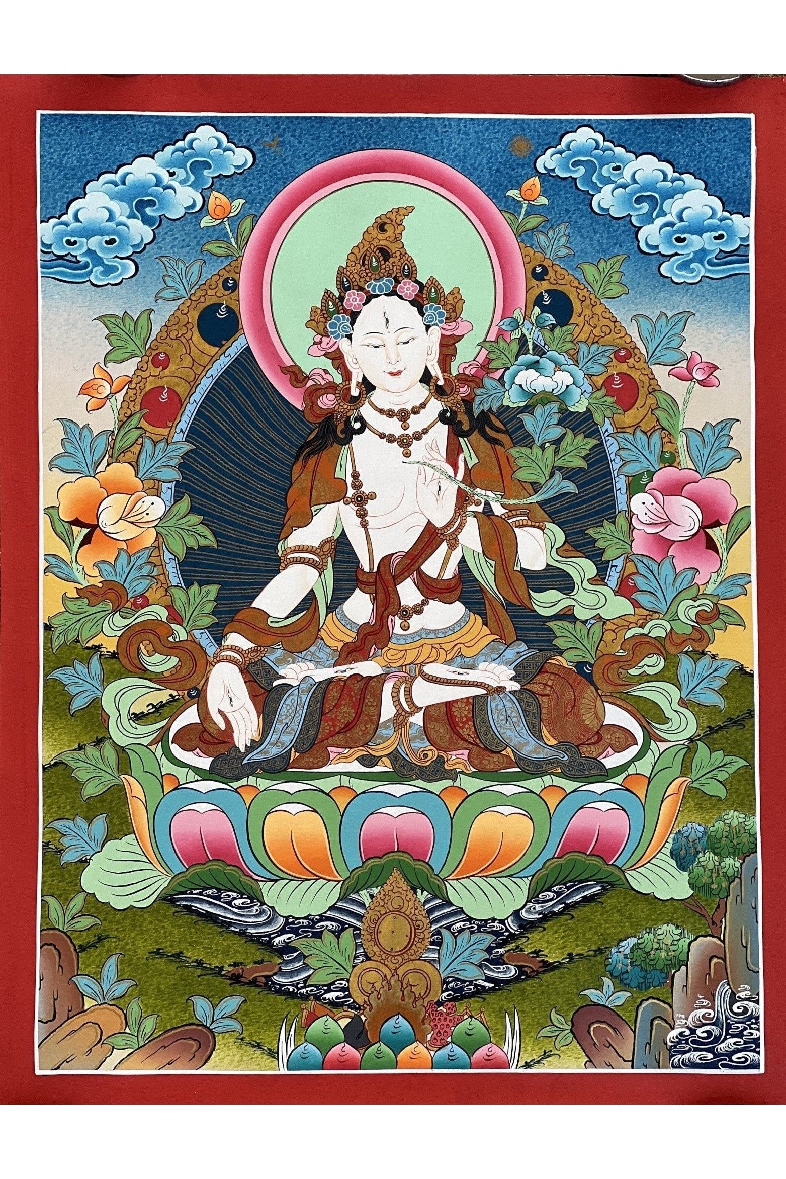 White Tara Mother Goddess High - Quality Masterpiece Tibetan Thangka /Thanka Painting/ Original Hand - Painted Buddhist Meditation Art - Tibetan Thangka Art