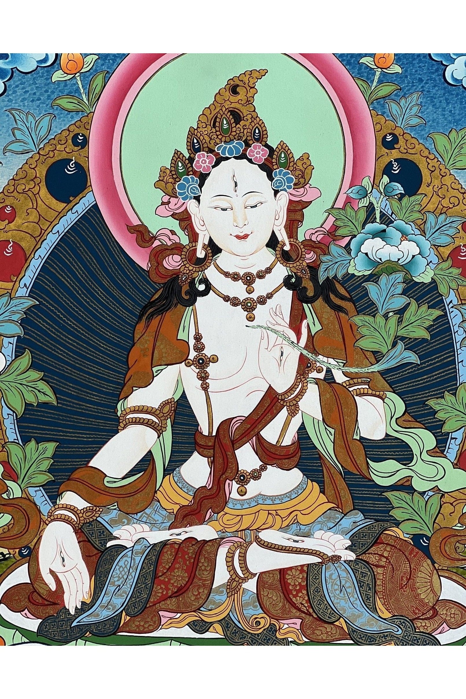 White Tara Mother Goddess High - Quality Masterpiece Tibetan Thangka /Thanka Painting/ Original Hand - Painted Buddhist Meditation Art - Tibetan Thangka Art