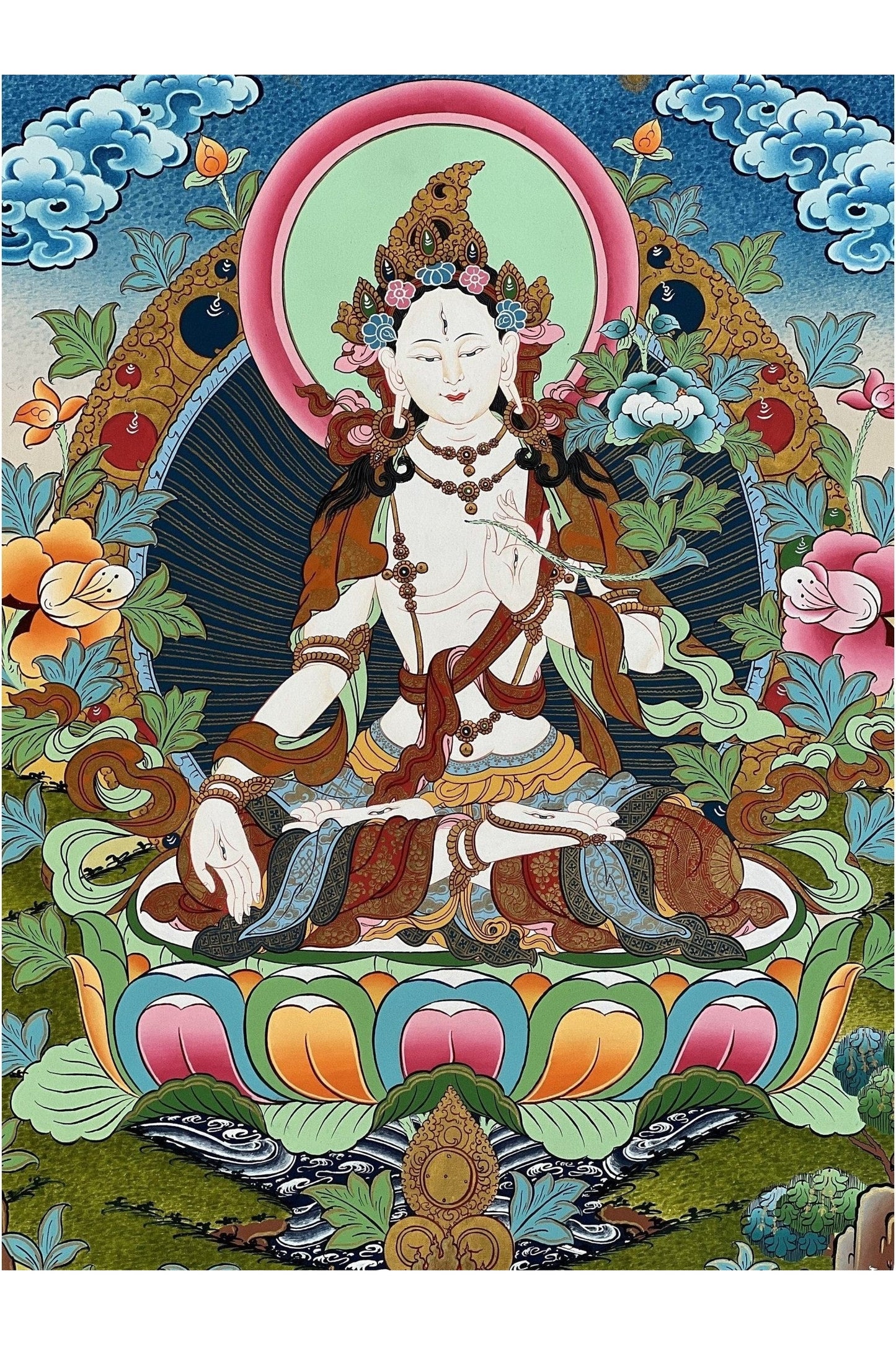 White Tara Mother Goddess High - Quality Masterpiece Tibetan Thangka /Thanka Painting/ Original Hand - Painted Buddhist Meditation Art - Tibetan Thangka Art