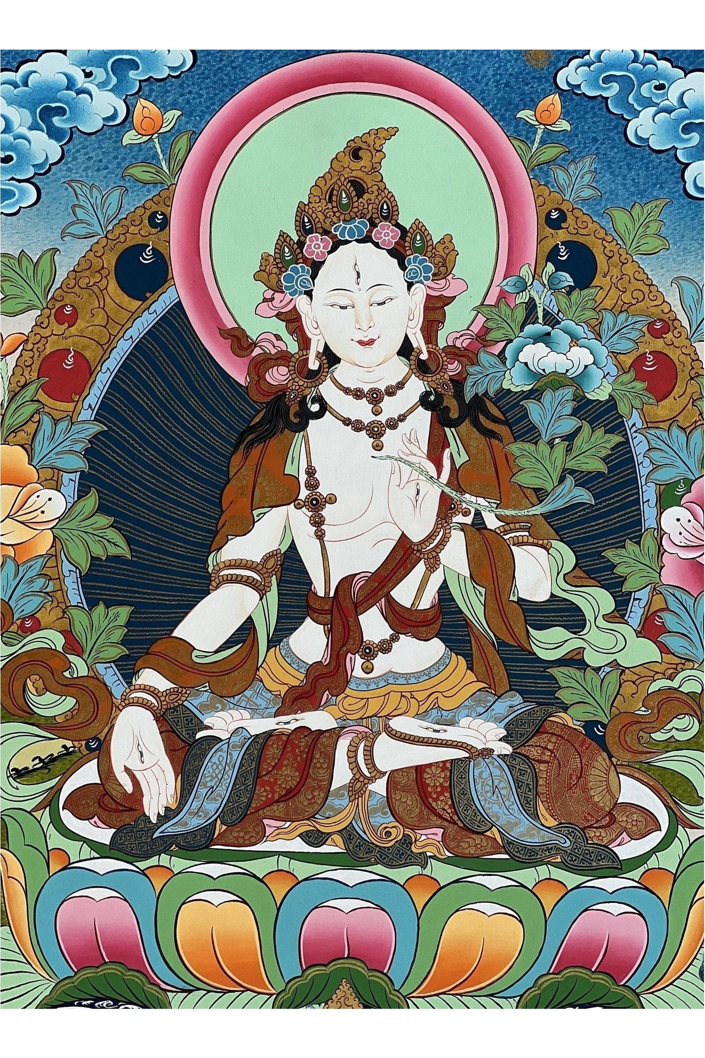 White Tara Mother Goddess High - Quality Masterpiece Tibetan Thangka /Thanka Painting/ Original Hand - Painted Buddhist Meditation Art - Tibetan Thangka Art