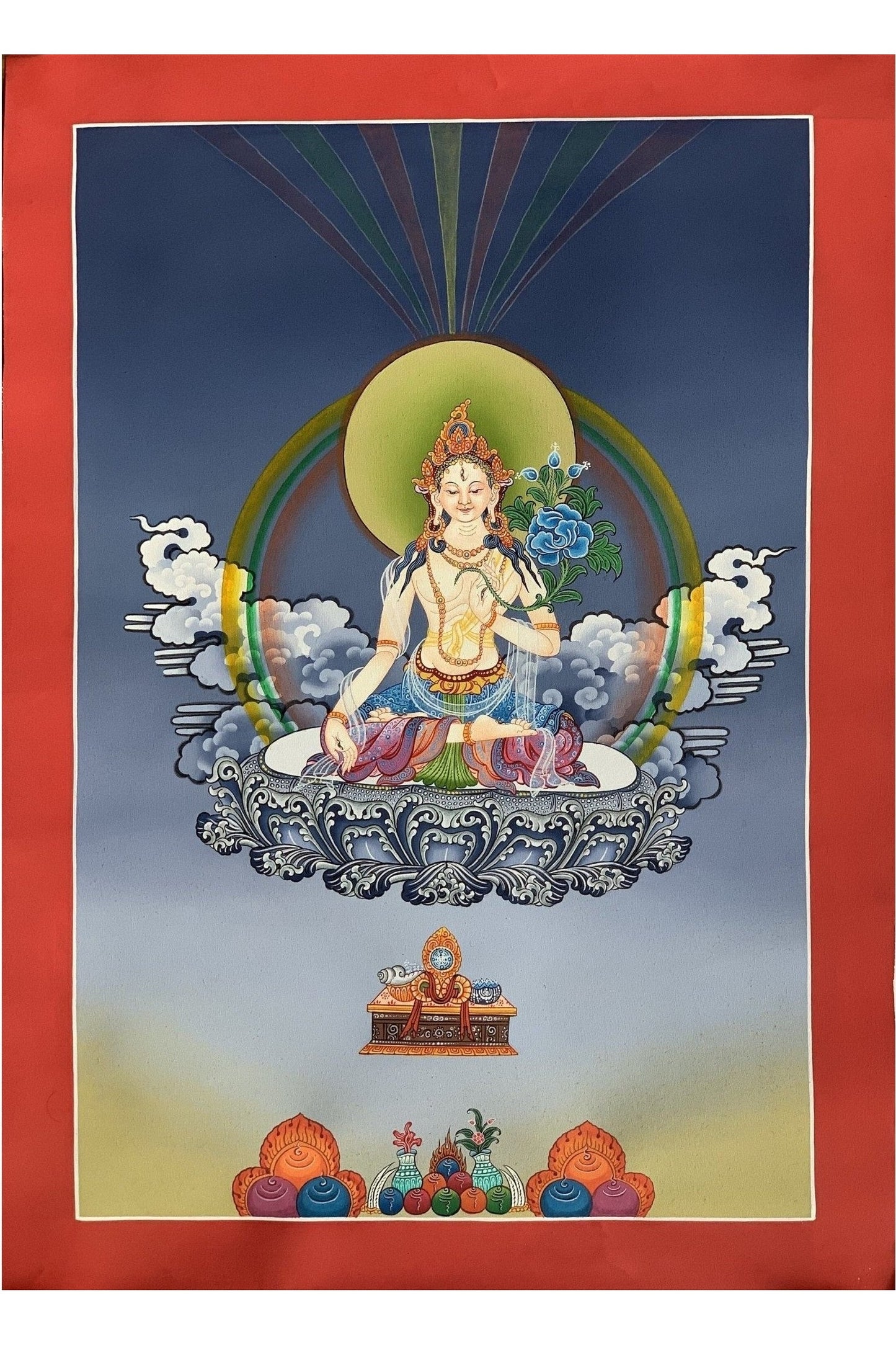 White Tara/ Mother Goddess Masterpiece Tibetan Thangka Painting/ Meditation Art /Wall Hanging Original Hand Painting - Tibetan Thangka Art