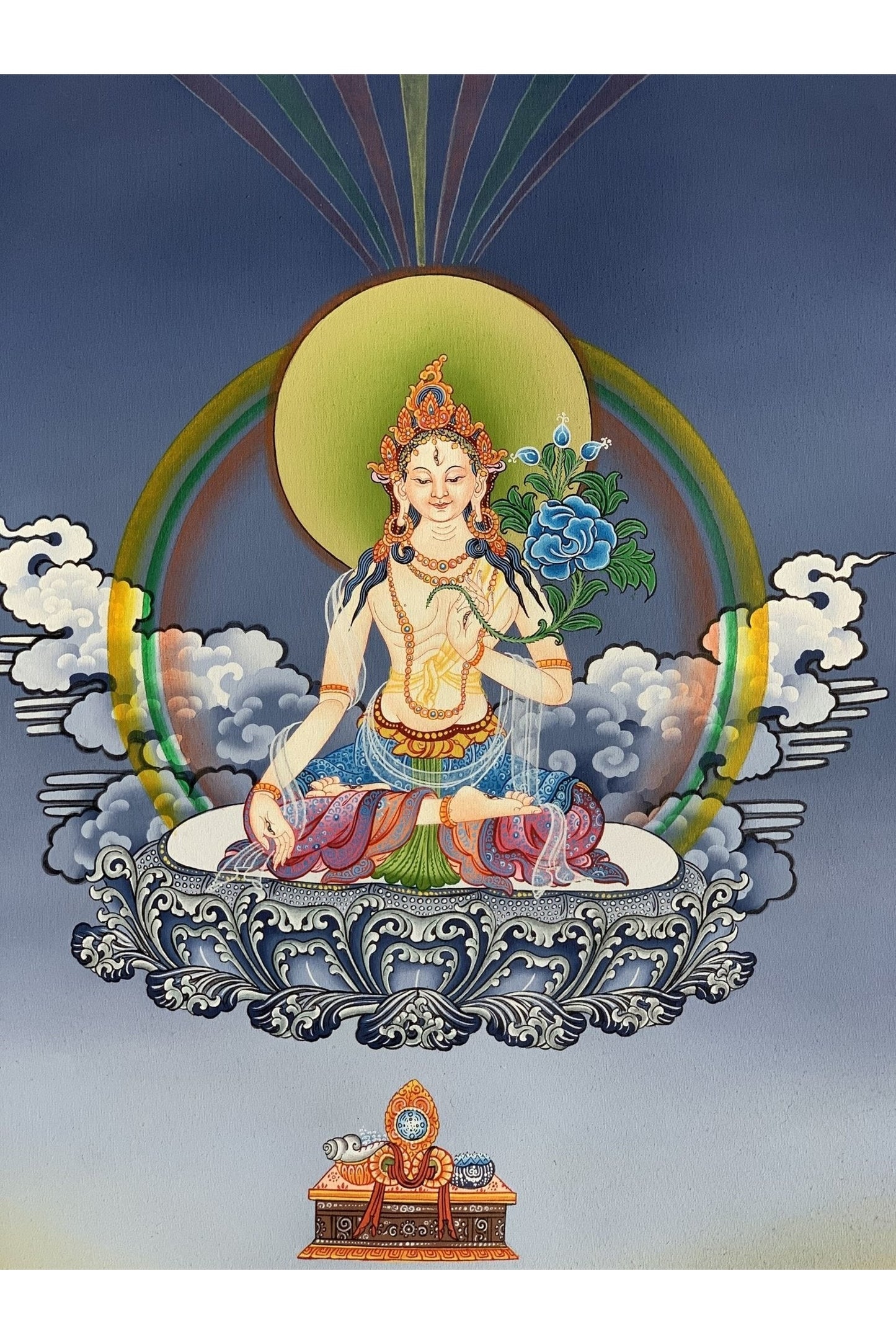 White Tara/ Mother Goddess Masterpiece Tibetan Thangka Painting/ Meditation Art /Wall Hanging Original Hand Painting - Tibetan Thangka Art