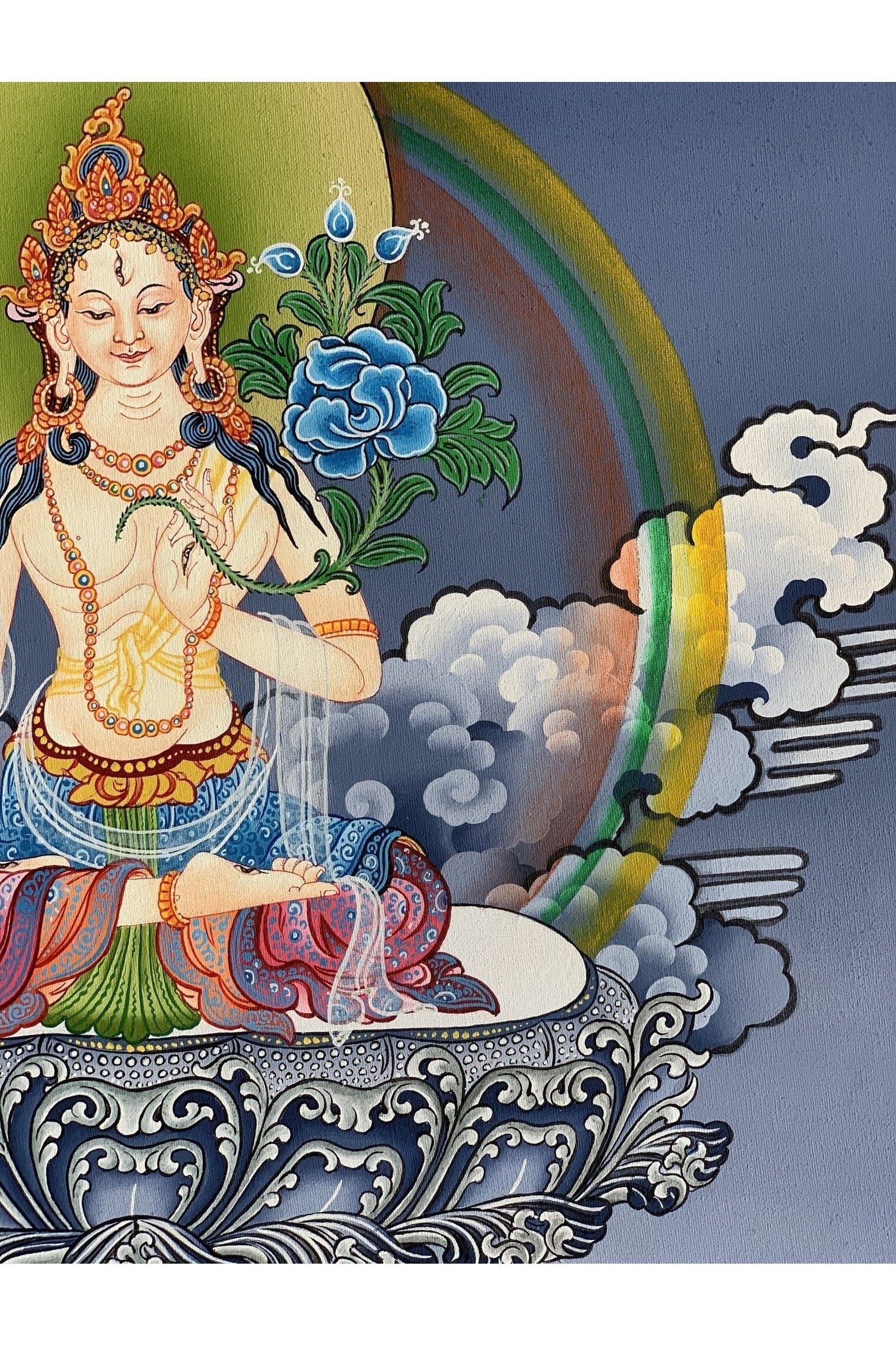 White Tara/ Mother Goddess Masterpiece Tibetan Thangka Painting/ Meditation Art /Wall Hanging Original Hand Painting - Tibetan Thangka Art